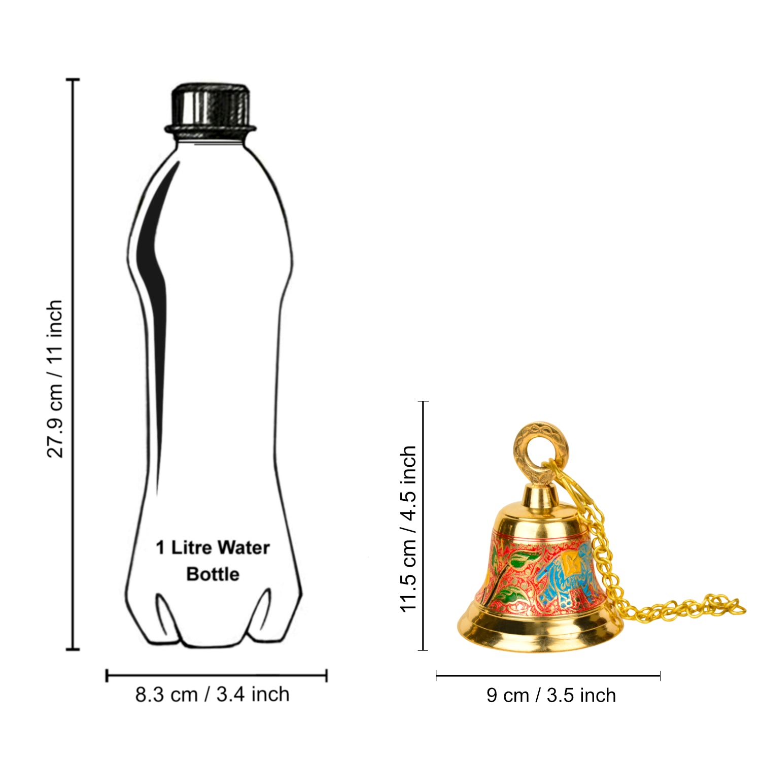 StyleMyway Pure Brass Hanging Temple Bell with Blue Elephant Engraving (Diameter - 9 cm, Height – 11.5 cm, 370 gm) - View 5