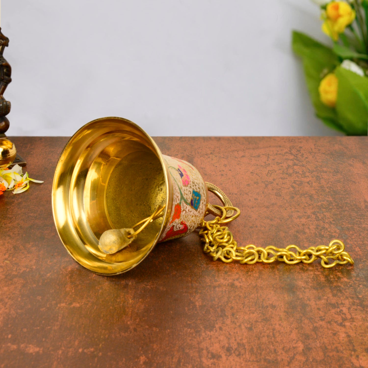 StyleMyway Pure Brass Hanging Temple Bell with Red Elephant Engraving (Diameter - 9 cm, Height – 11.5 cm, 370 gm) - View 3