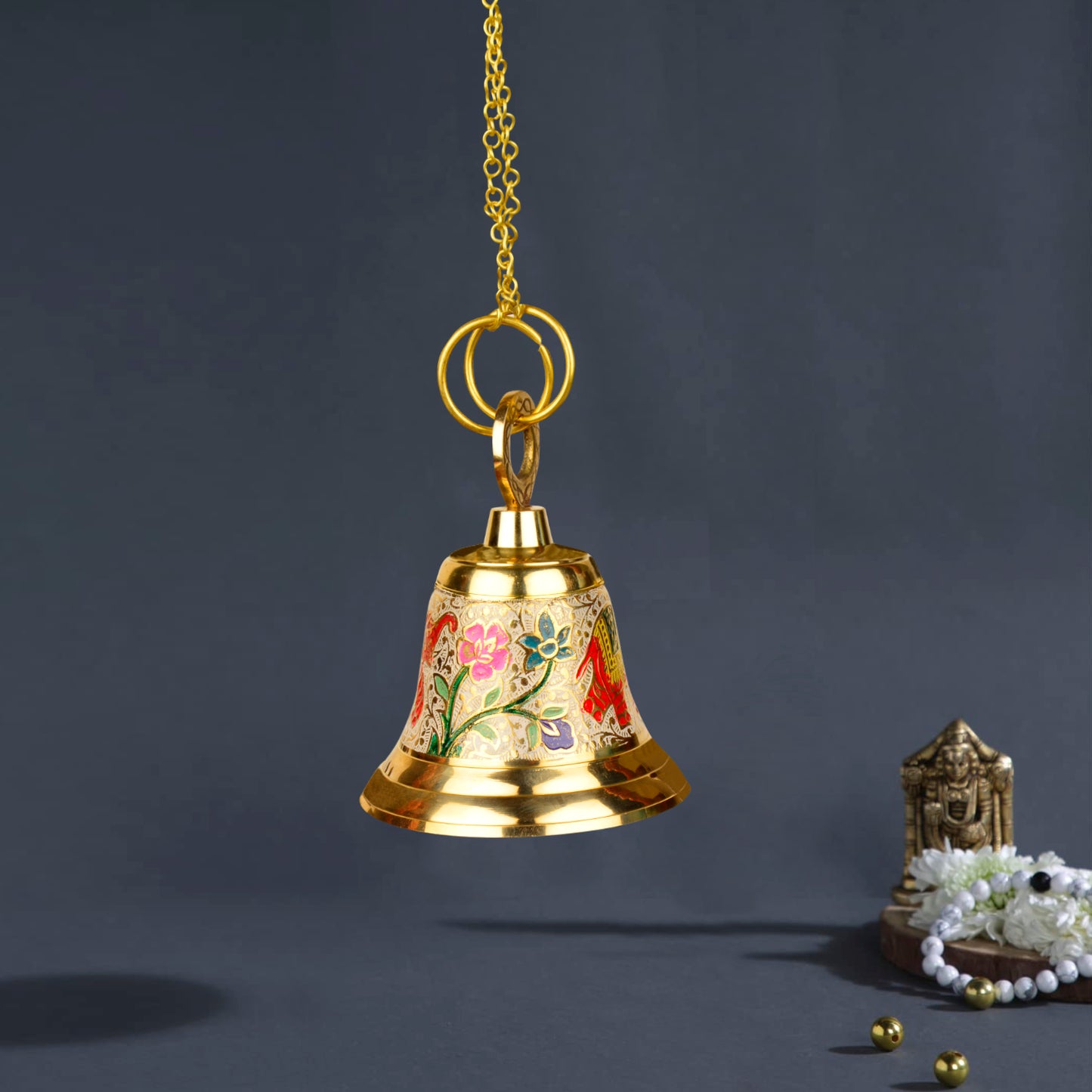 StyleMyway Pure Brass Hanging Temple Bell with Red Elephant Engraving (Diameter - 9 cm, Height – 11.5 cm, 370 gm) - View 4