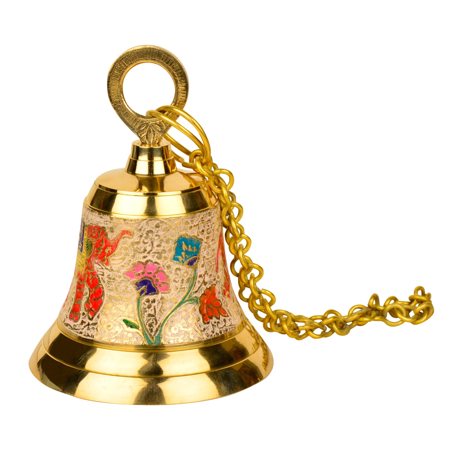 StyleMyway Pure Brass Hanging Temple Bell with Red Elephant Engraving (Diameter - 9 cm, Height – 11.5 cm, 370 gm) - View 5