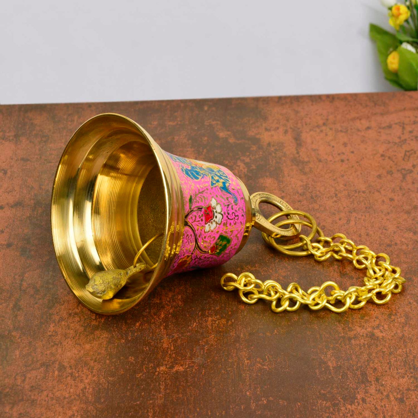 StyleMyway Pure Brass Hanging Temple Bell with Red Elephant Engraving (Diameter - 12 cm, Height – 16 cm, 710 gm) - View 4