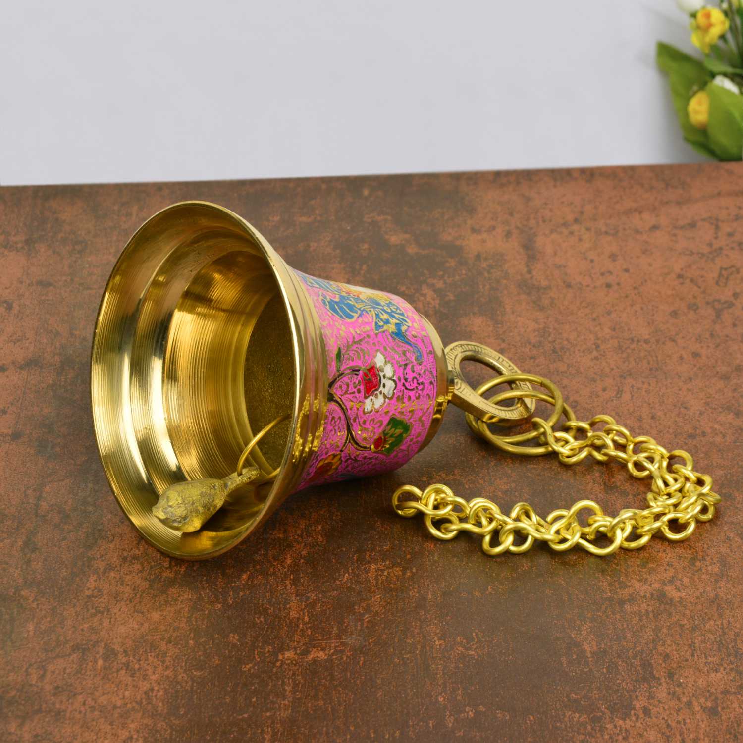 StyleMyway Pure Brass Hanging Temple Bell with Red Elephant Engraving (Diameter - 12 cm, Height – 16 cm, 710 gm) - View 4