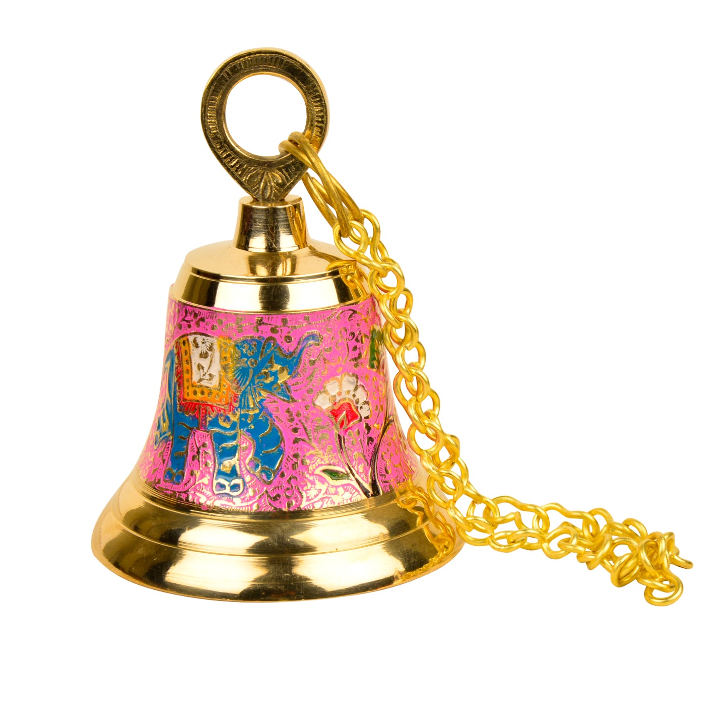StyleMyway Pure Brass Hanging Temple Bell with Red Elephant Engraving (Diameter - 12 cm, Height – 16 cm, 710 gm) - View 5