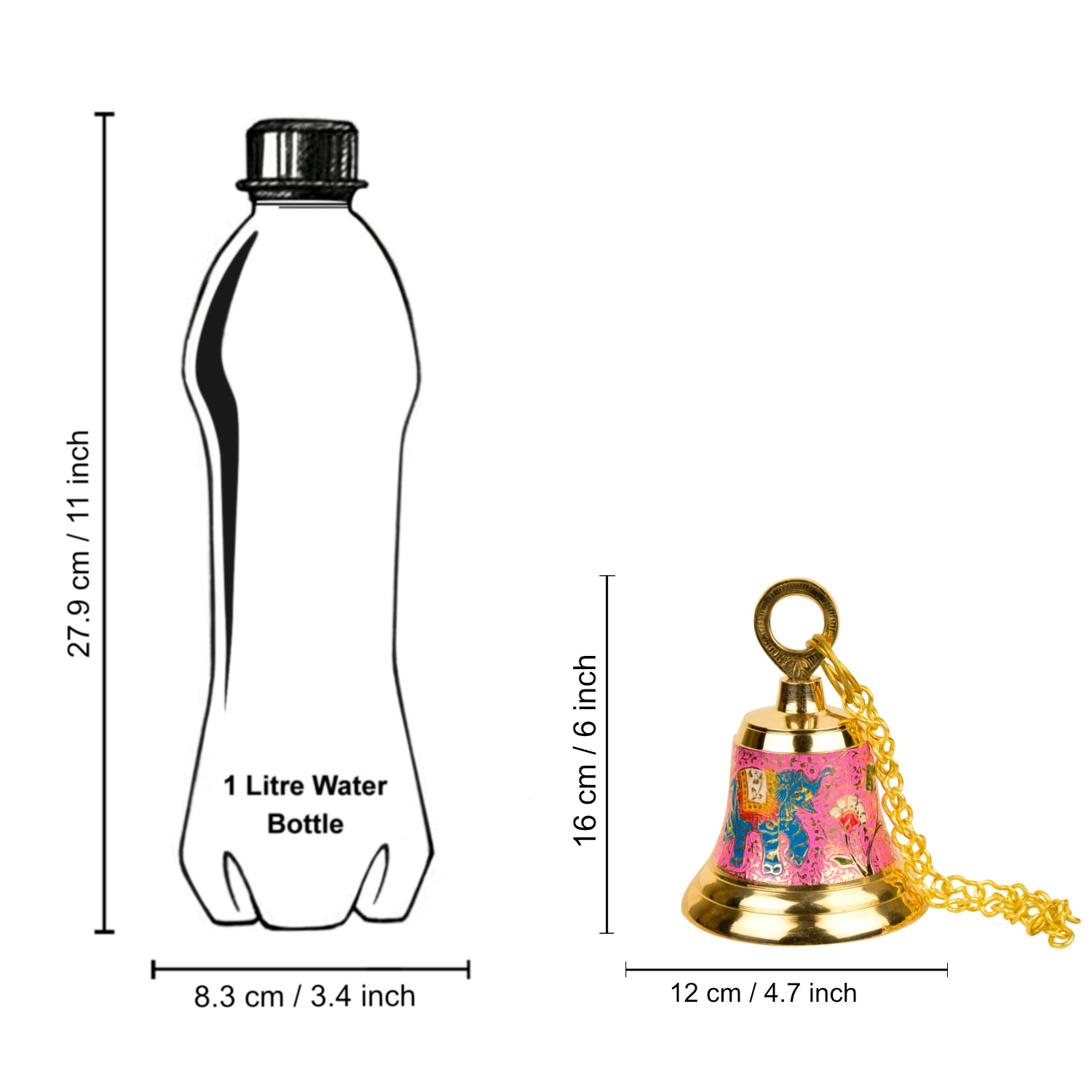 StyleMyway Pure Brass Hanging Temple Bell with Red Elephant Engraving (Diameter - 12 cm, Height – 16 cm, 710 gm) - View 6