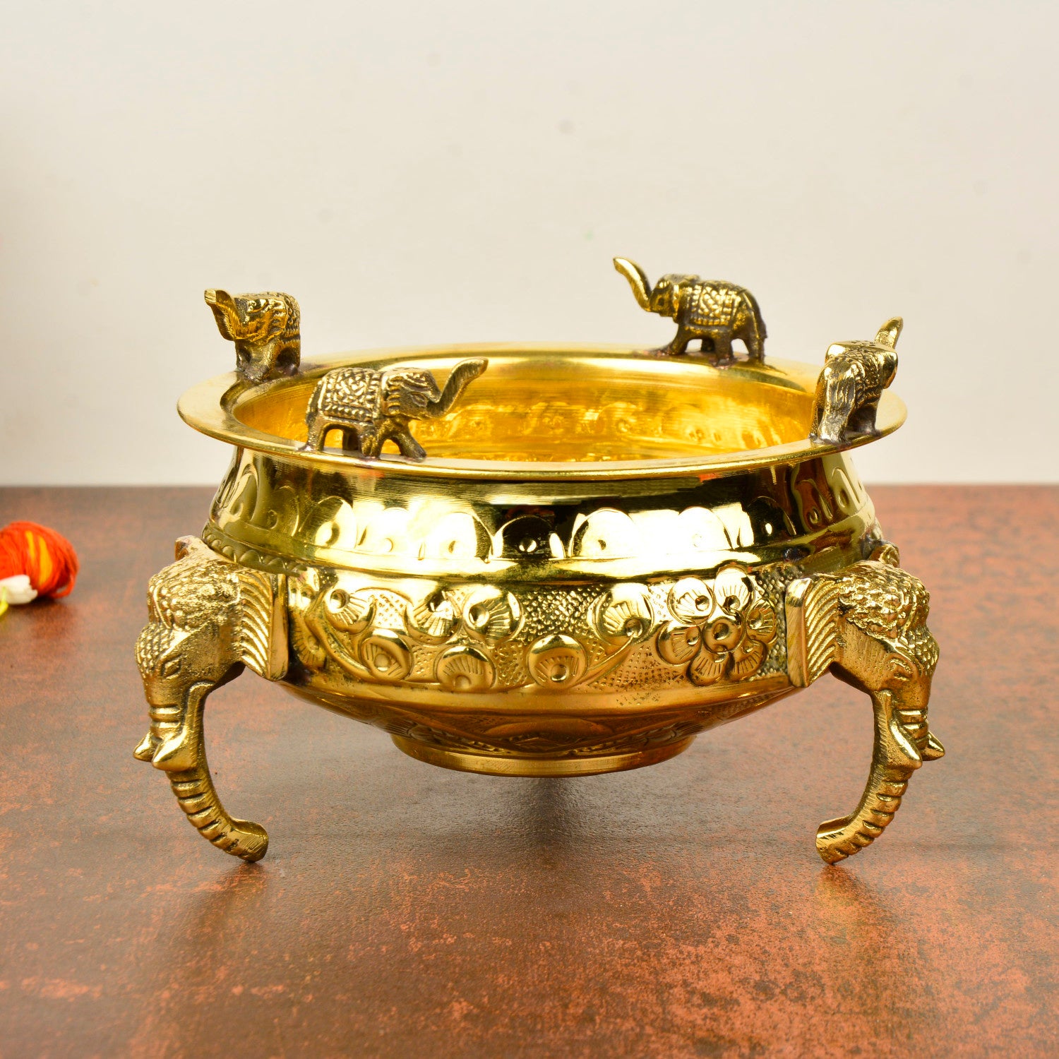Handcrafted Elephant Design Decorative Brass Urli (Diameter – 15 cm, Weight – 575 gm) - View 5