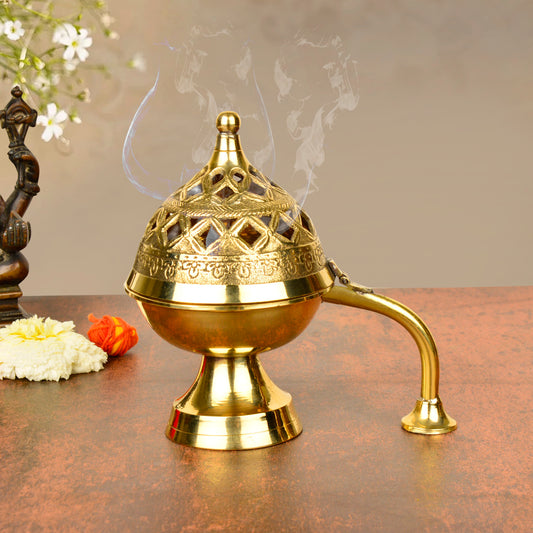 Premium Handcrafted Brass Loban Burner with Handle (Diameter – 14 cm, 350 gm)