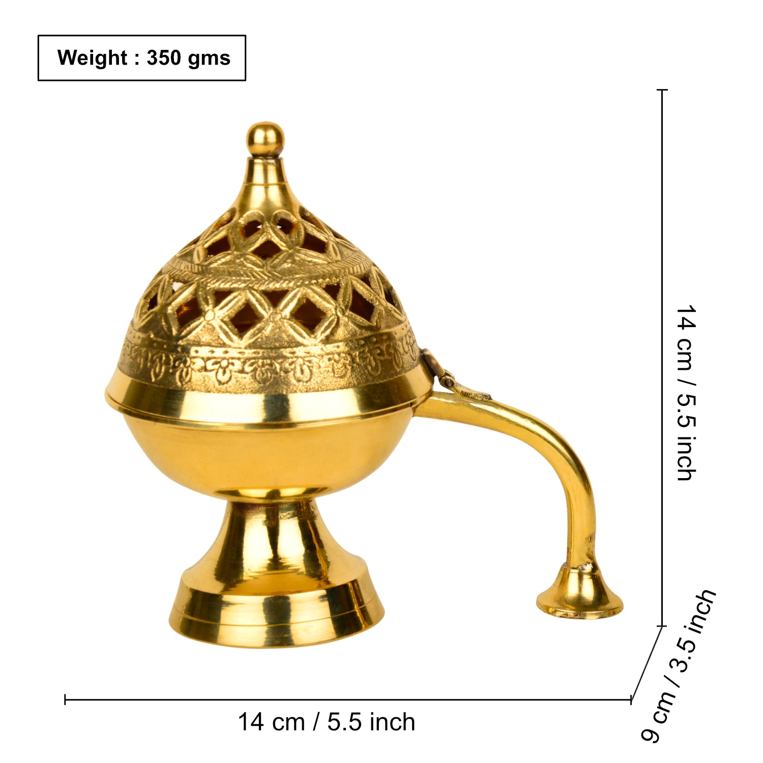Premium Handcrafted Brass Loban Burner with Handle (Diameter – 14 cm, 350 gm) - View 2