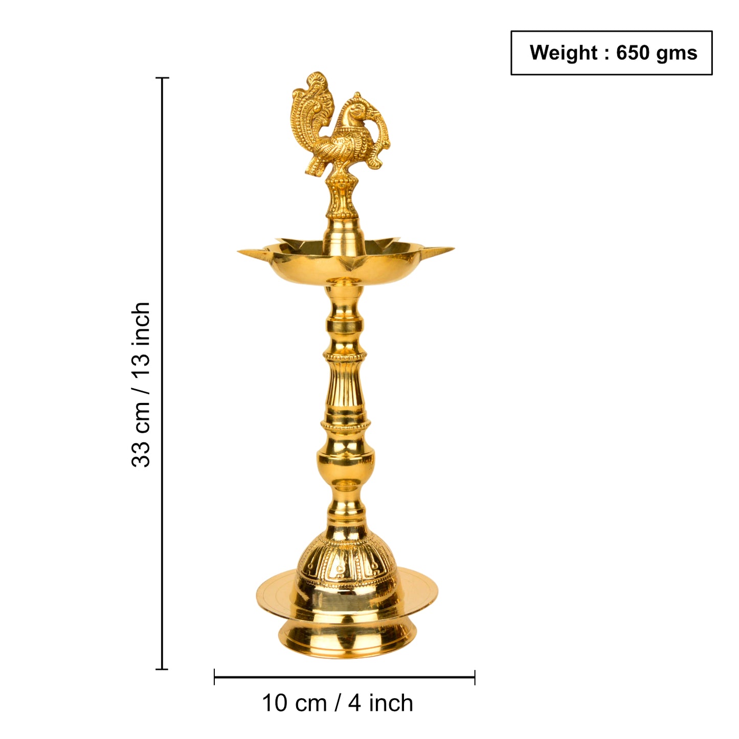 Premium Brass Peacock Standing Diya (Height – 13 inches, 650 gm) - View 2