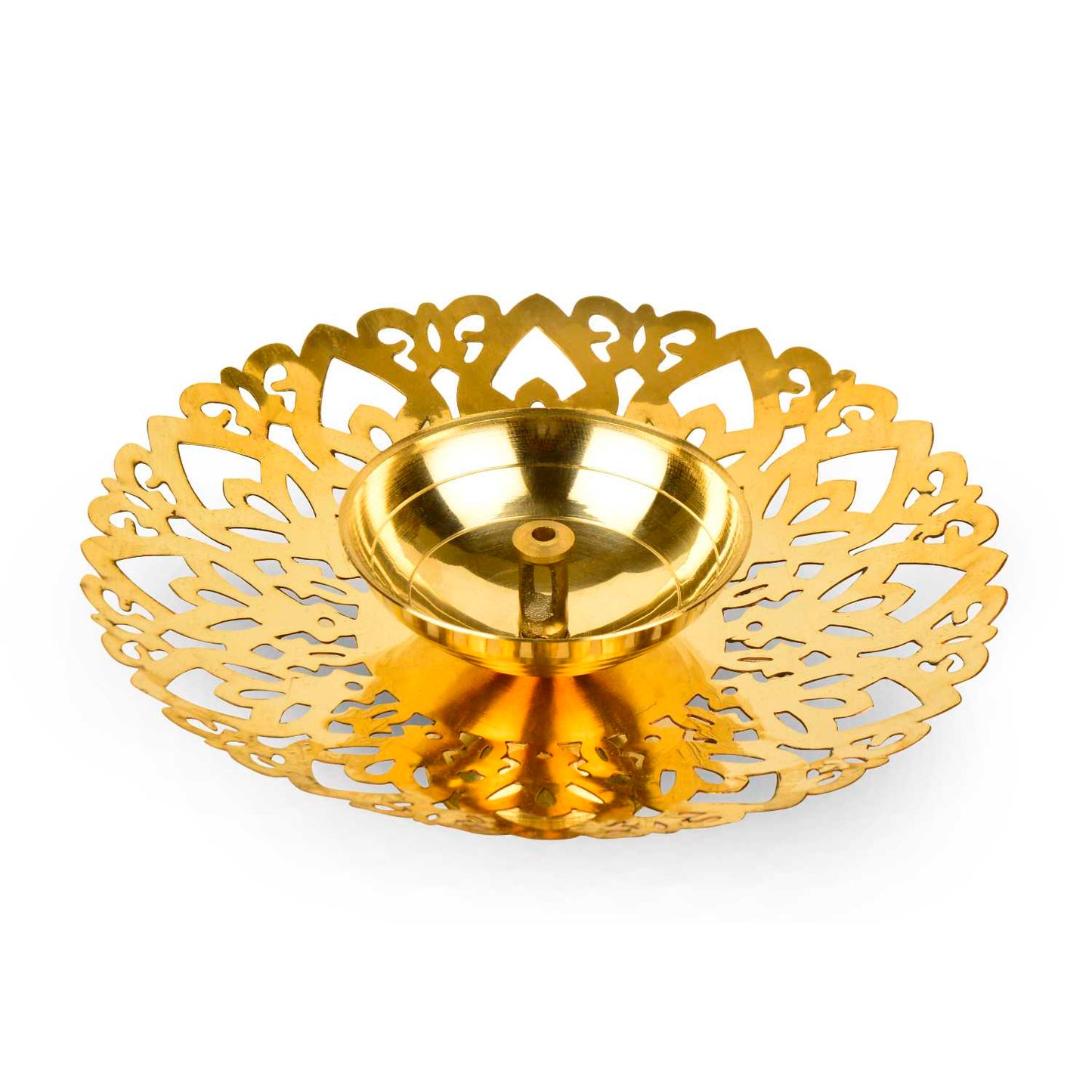 Brass Cutwork Pooja Diya (L x B x H : 12 x 12 x 3.5 cm , Weight : 70 gm) - View 3