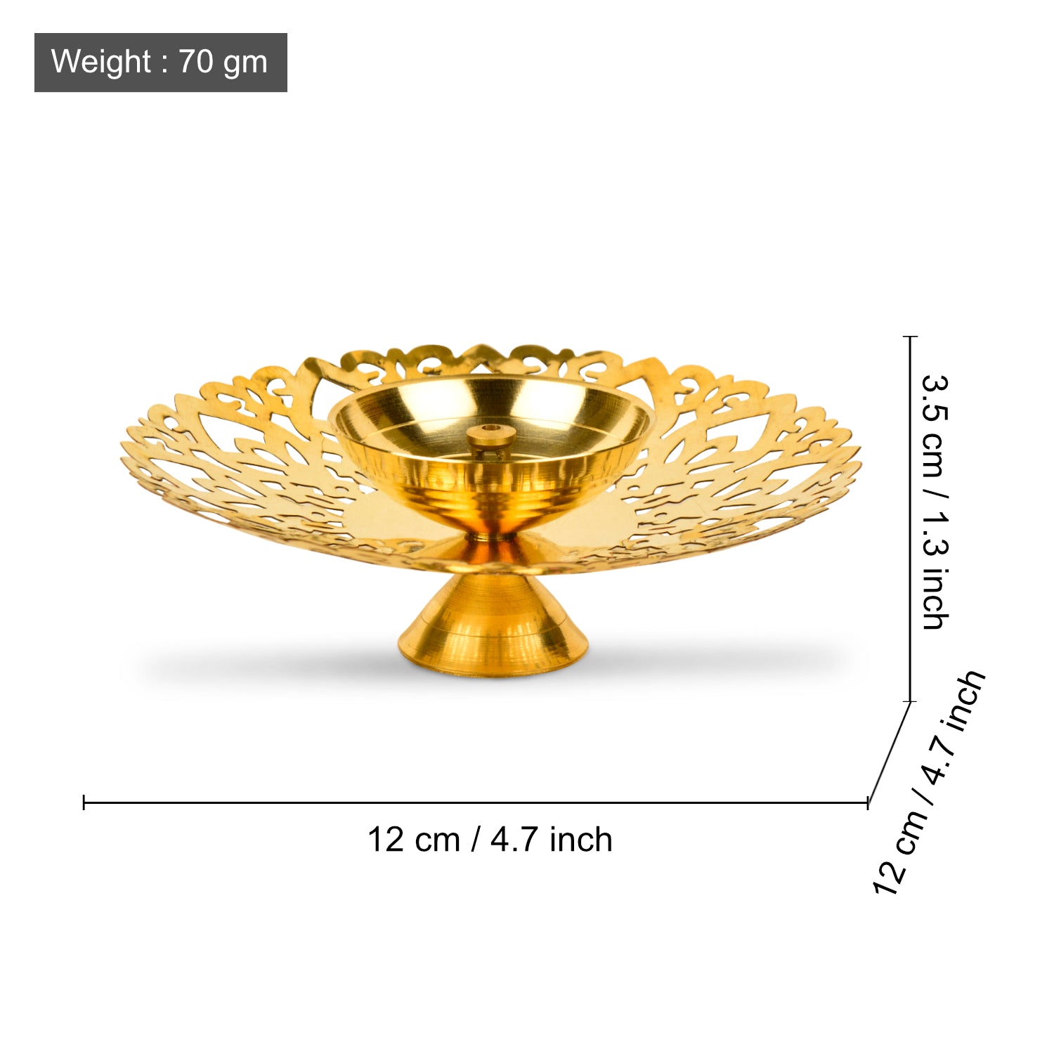 Brass Cutwork Pooja Diya (L x B x H : 12 x 12 x 3.5 cm , Weight : 70 gm) - View 2