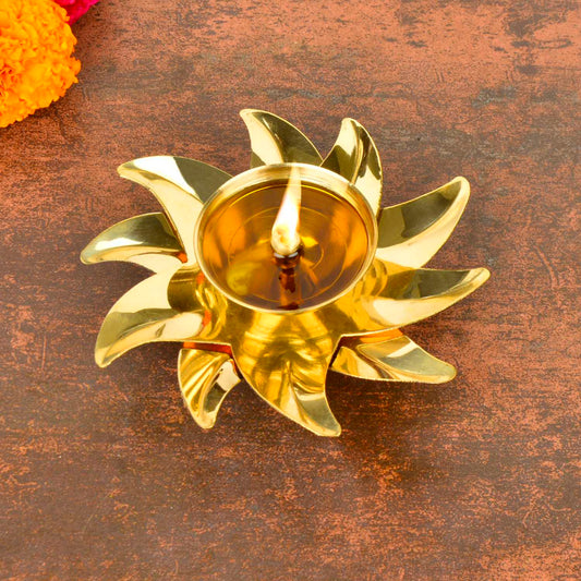 Brass Sun Dial Pooja Diya (L x B x H : 12 x 12 x 4 cm , Weight : 75 gm)