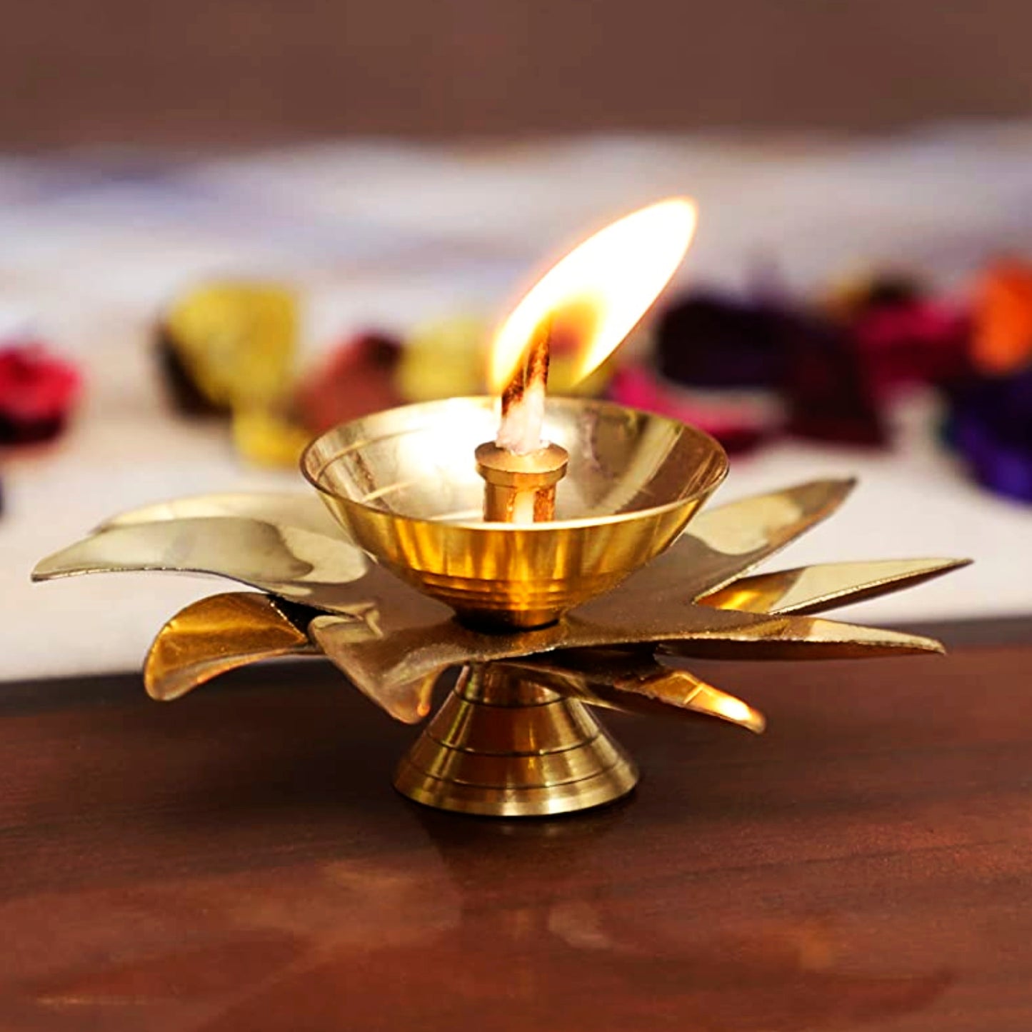 Brass Sun Dial Pooja Diya (L x B x H : 12 x 12 x 4 cm , Weight : 75 gm) - View 3