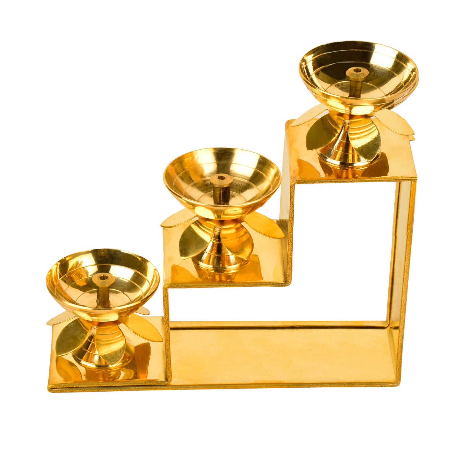 Premium Brass Decorative 3 Step Pooja Diya (L x B x H – 15 x 5 x 15 cm ; Weight – 360 gm) - View 4