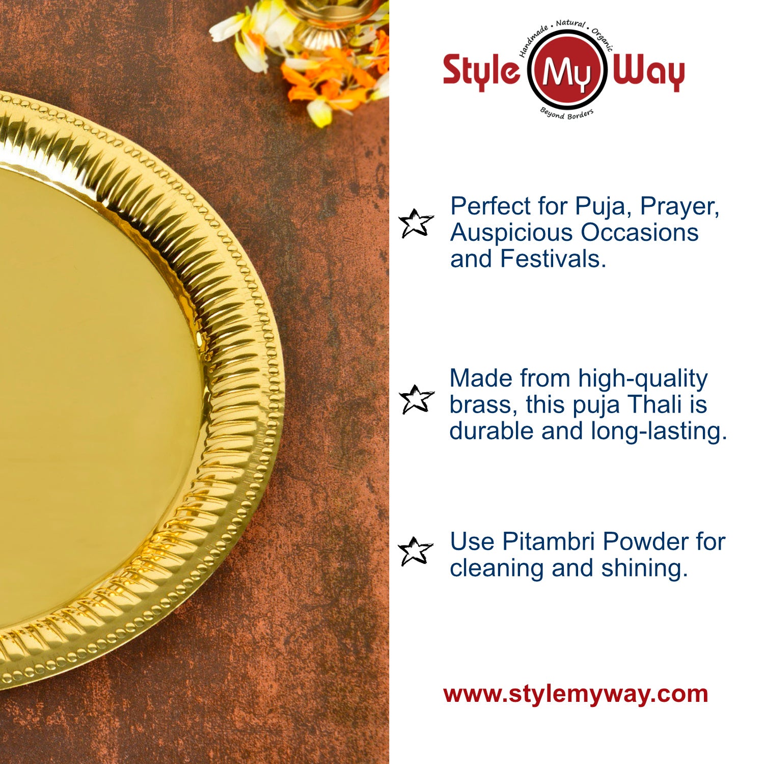 Premium Pure Brass Pooja Thali (Diameter – 26 cm, Weight – 300 gm) - View 6