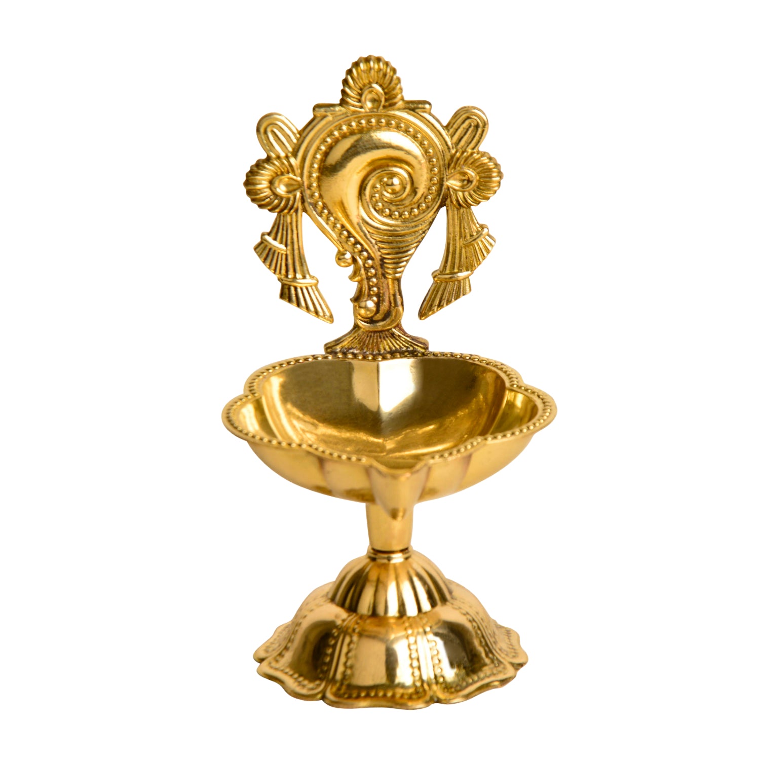 Brass Shankh Chakra Aarti Diya ( L x B x H – 6.5 x 5.5 x 11 cm, 110 gm) - View 3