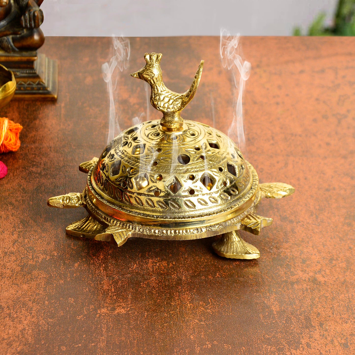 Premium Handcrafted Brass Loban Burner with Peacock (Diameter – 14 cm, 530 gm)