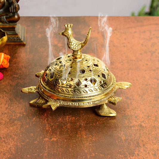 Premium Handcrafted Brass Loban Burner with Peacock (Diameter – 14 cm, 530 gm)