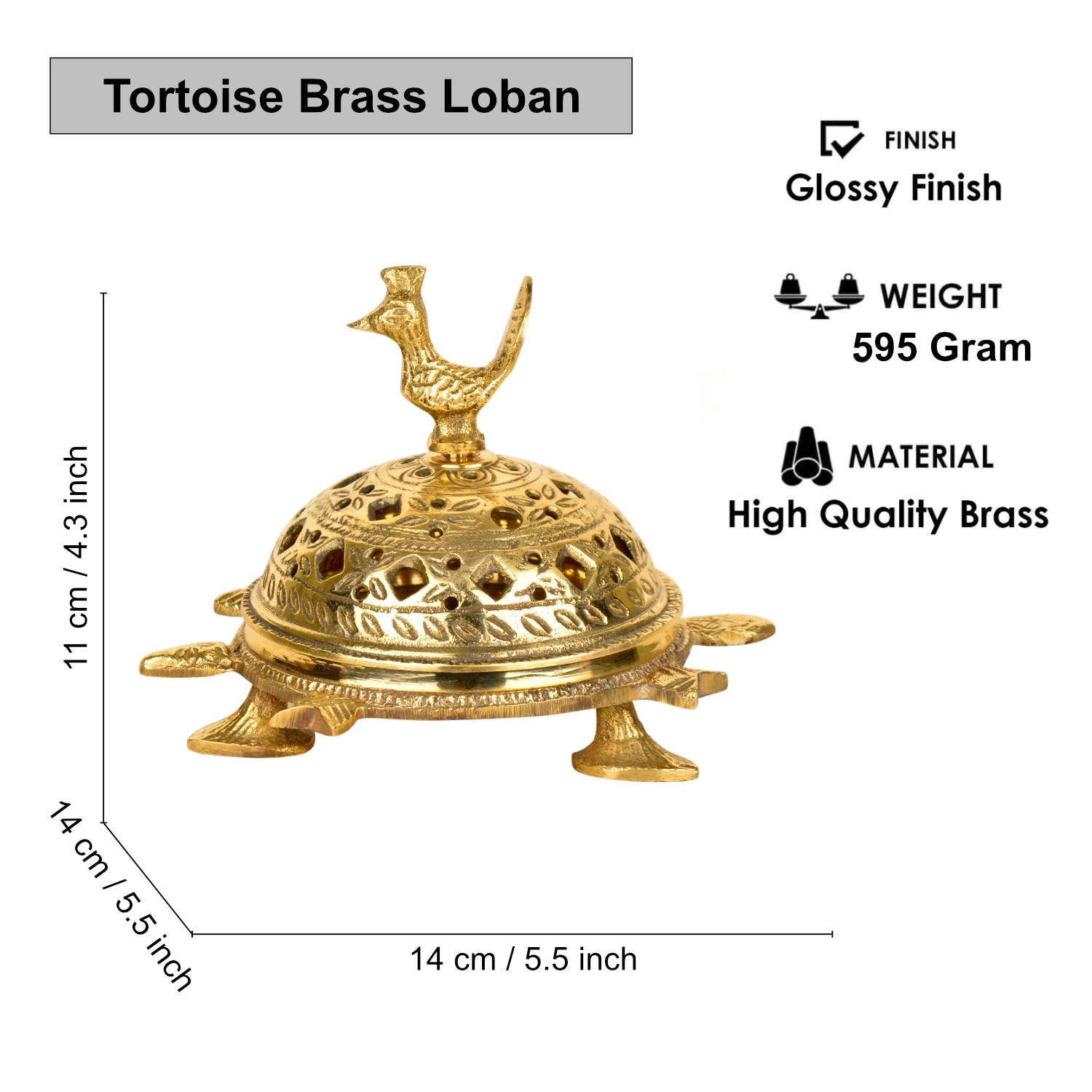 Premium Handcrafted Brass Loban Burner with Peacock (Diameter – 14 cm, 530 gm) - View 2