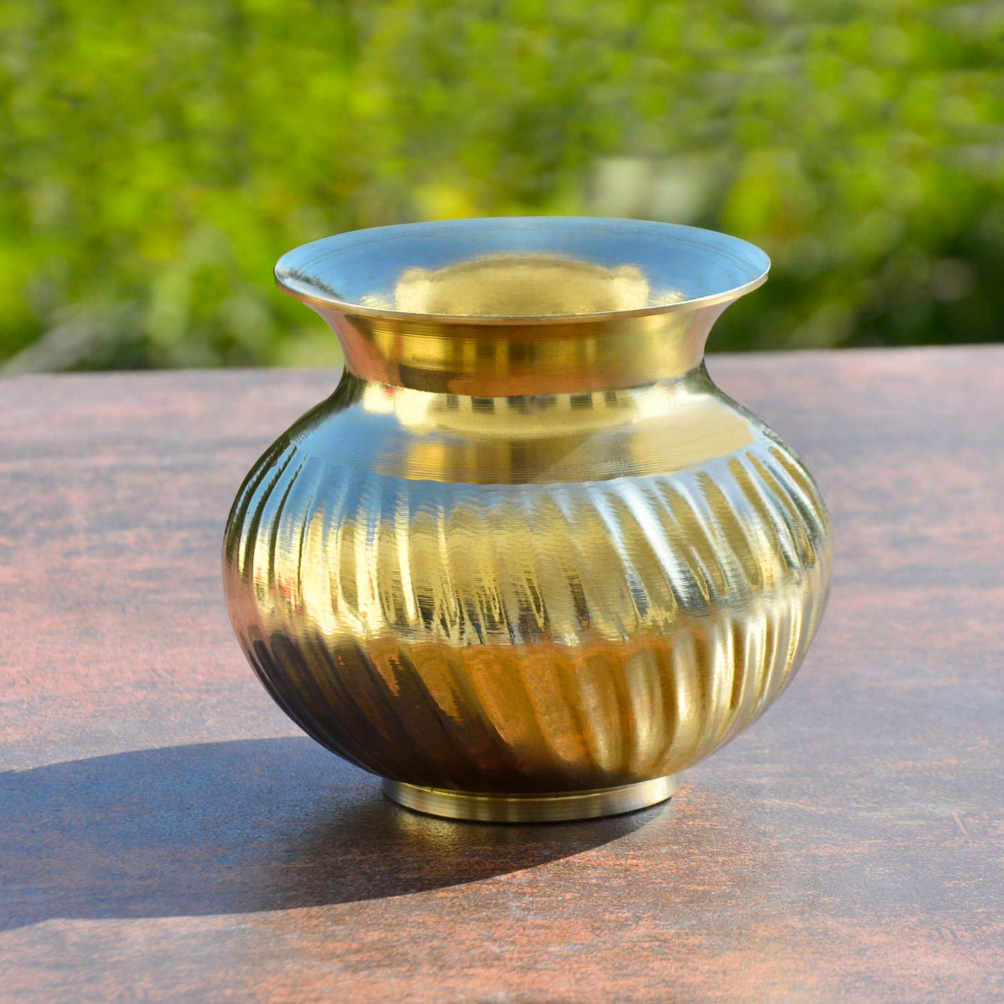 Pure Brass Lota with Grooves Design for Puja (Diameter – 7 cm, Height – 9 cm, Weight – 275 gm) - View 3