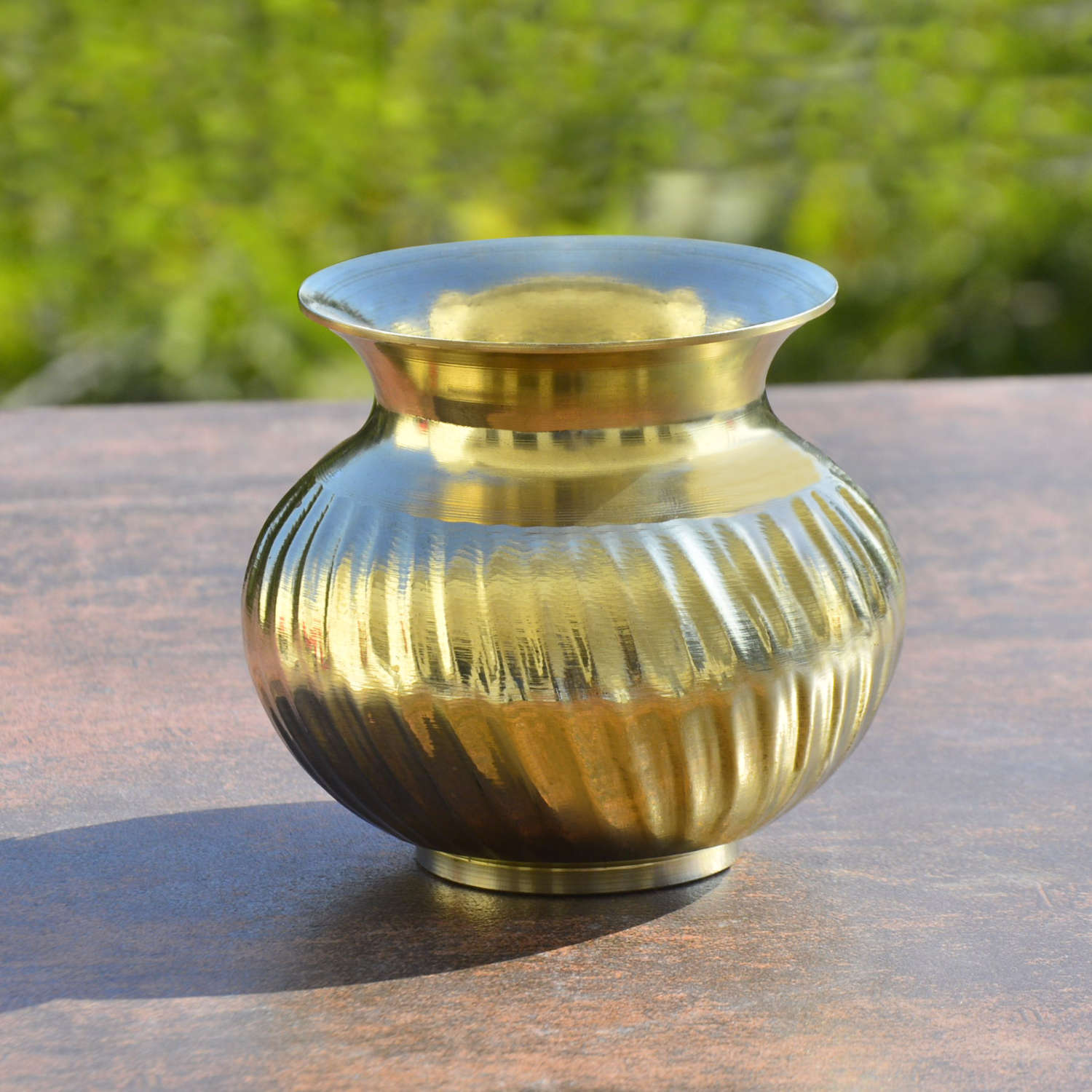 Pure Brass Lota with Grooves Design for Puja (Diameter – 7 cm, Height – 9 cm, Weight – 275 gm) - View 3
