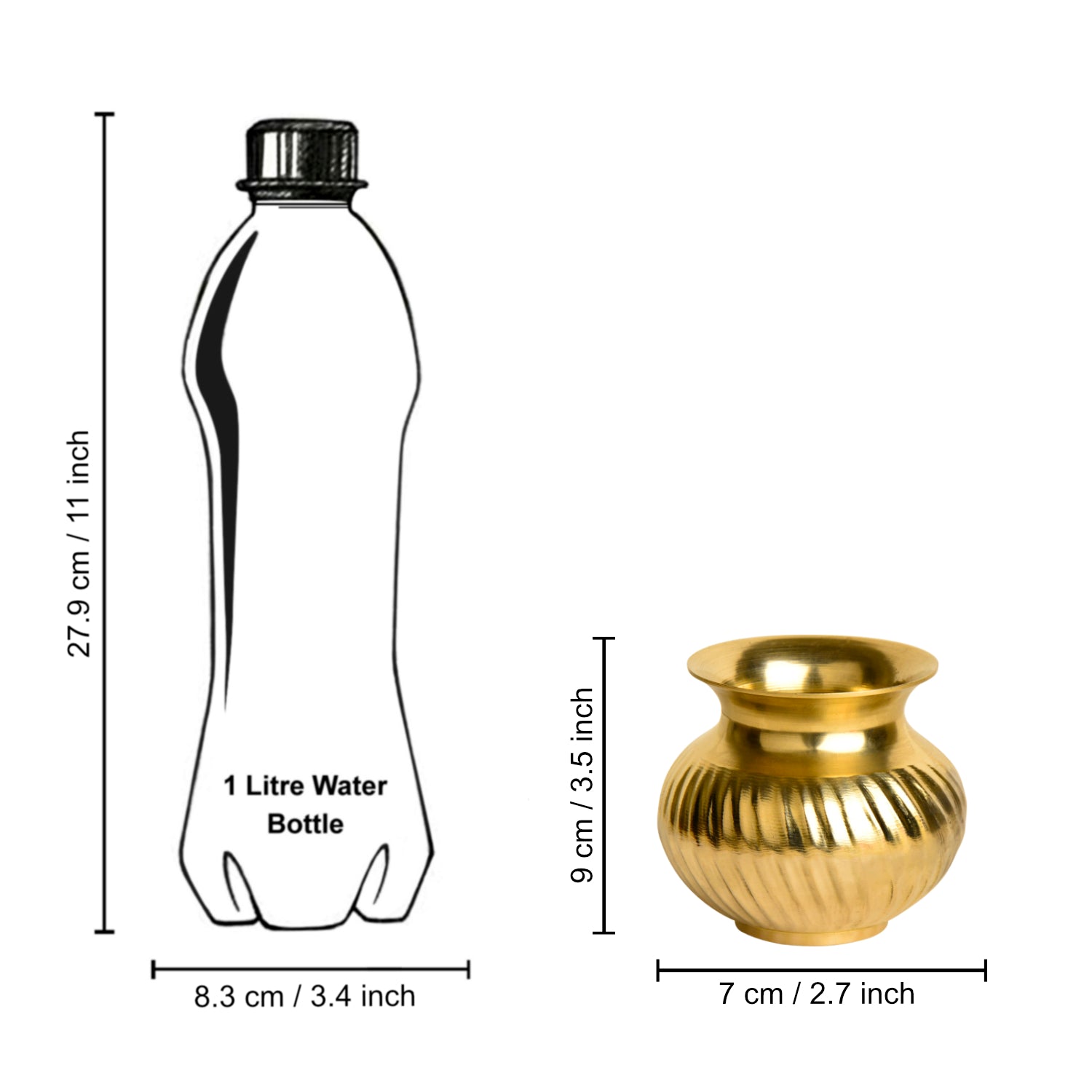 Pure Brass Lota with Grooves Design for Puja (Diameter – 7 cm, Height – 9 cm, Weight – 275 gm) - View 4