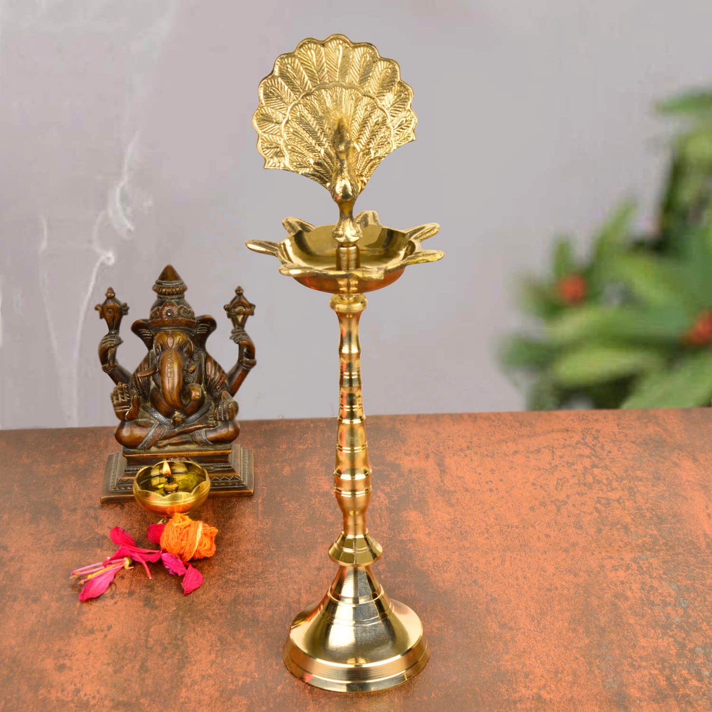 Premium Brass Dancing Peacock Standing Diya (Height – 14 Inches, 760 gm) - View 3