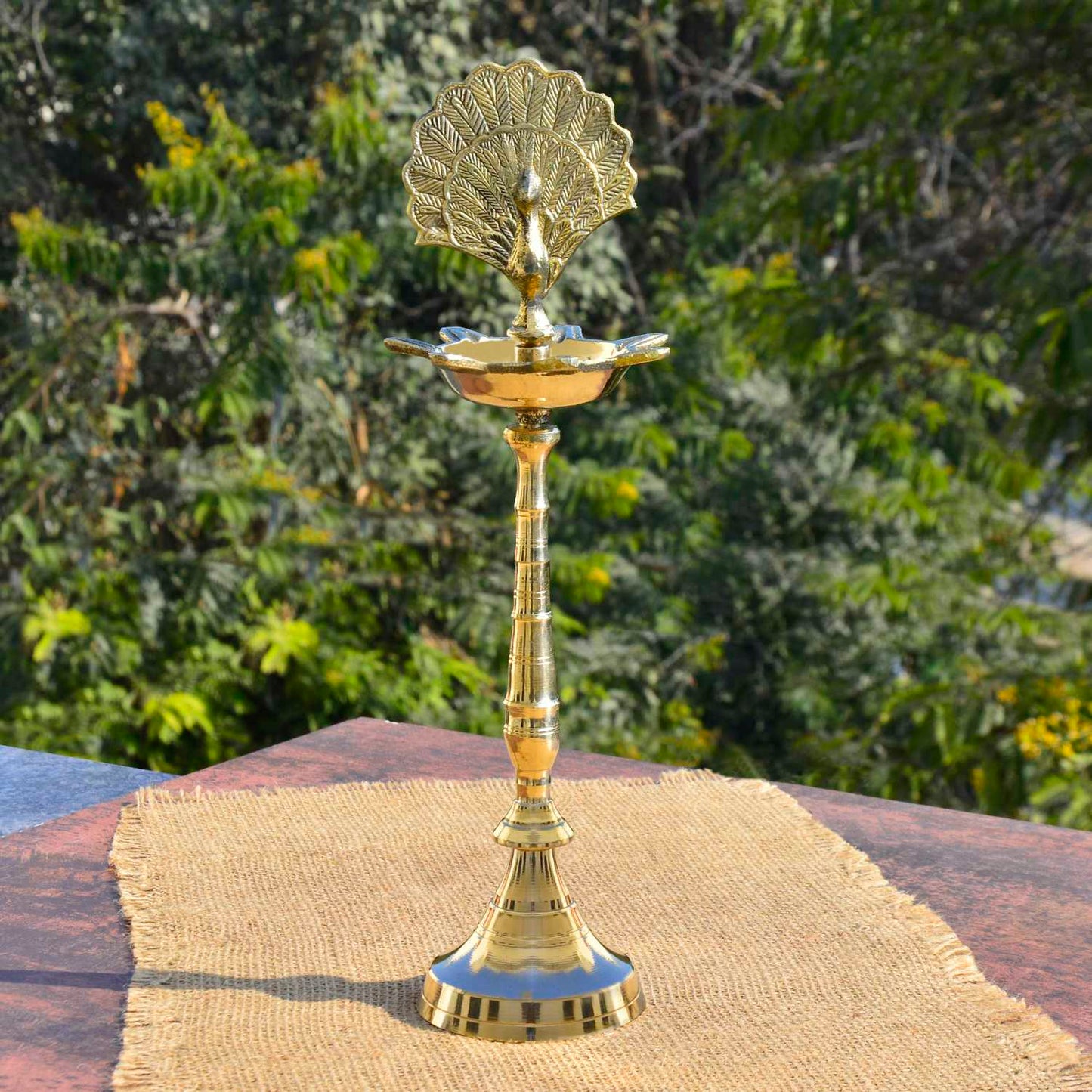 Premium Brass Dancing Peacock Standing Diya (Height – 14 Inches, 760 gm) - View 4
