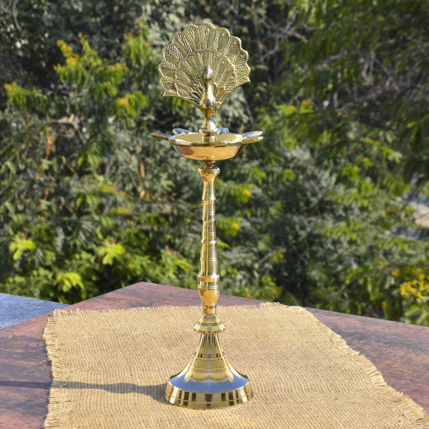 Premium Brass Dancing Peacock Standing Diya (Height – 14 Inches, 760 gm) - View 4