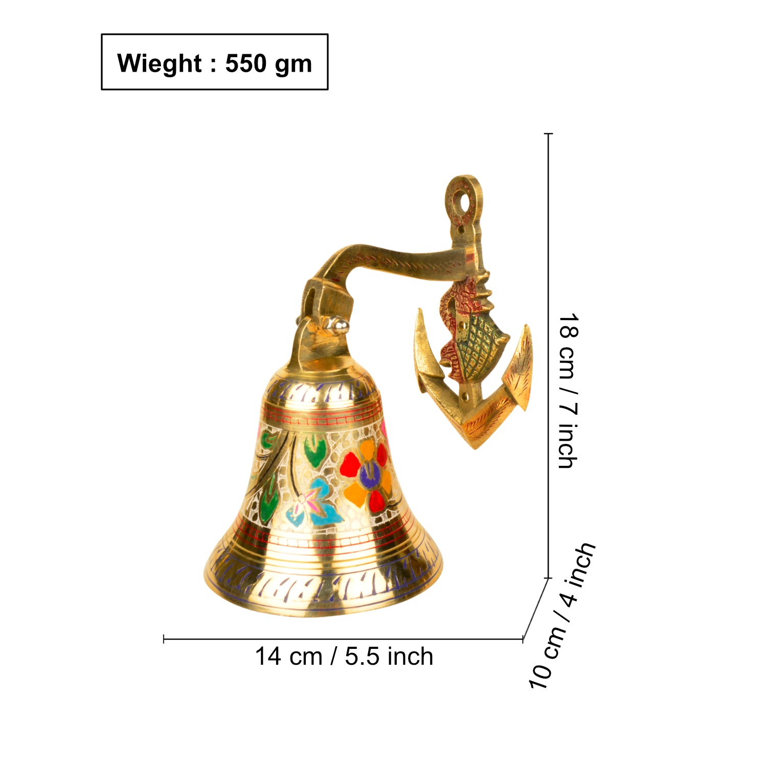 StyleMyway Brass Hanging Door Bell (Diameter – 10 cm, Height - 18 cm, 550 gm) - View 2