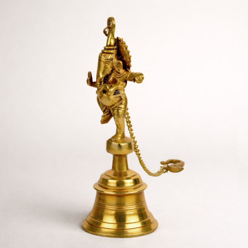 StyleMyway Pure Brass Antique Hanging Temple Bell with Ganesha (3.6 x 3.6 x 9.6 inches, 1.2 kg, Chain-15 inches) - View 5