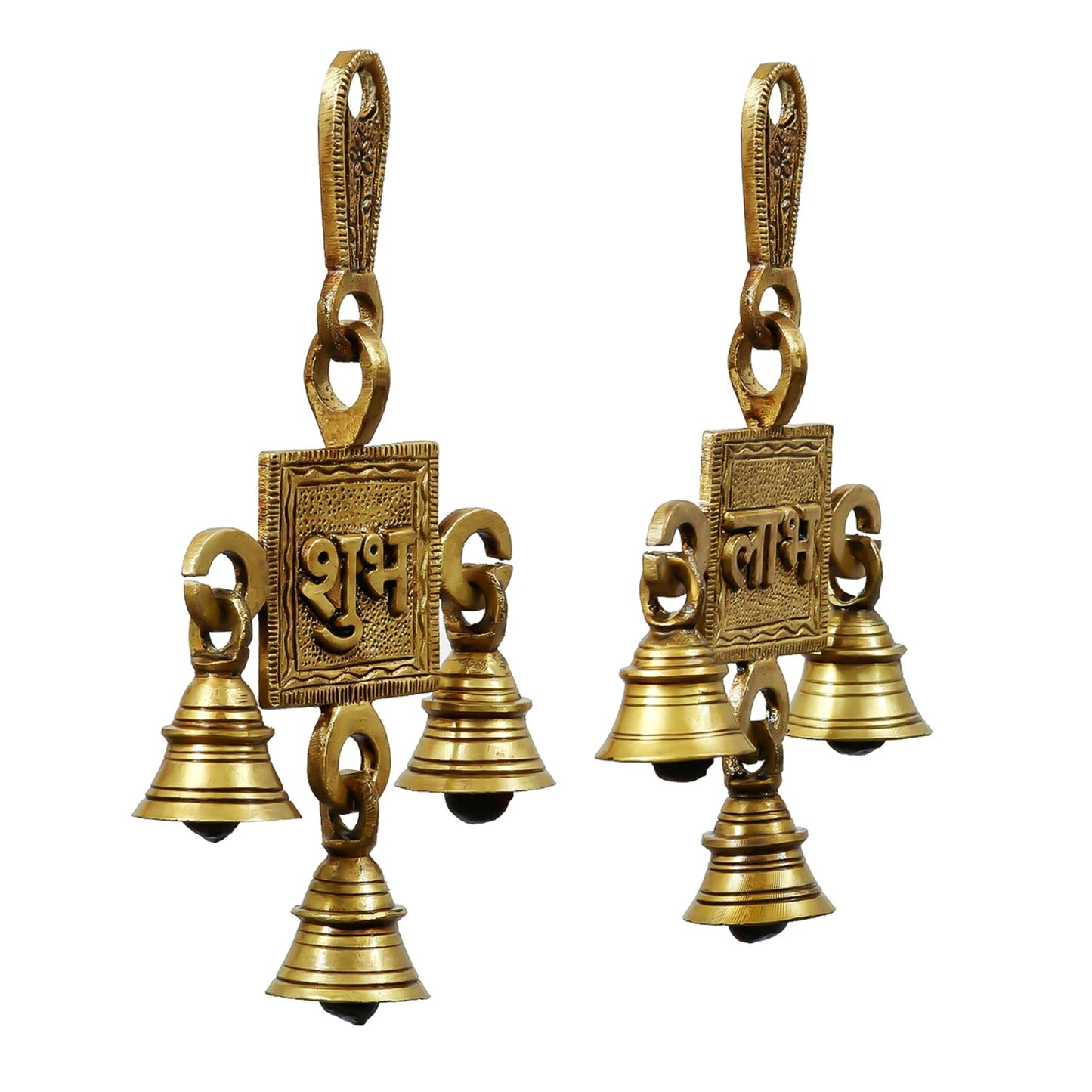 Pure Brass Subh Labh Hanging Bells Set for Door Entrance (Set of 2 , 8 x 2 x 15 cm , 425 gm) - View 3