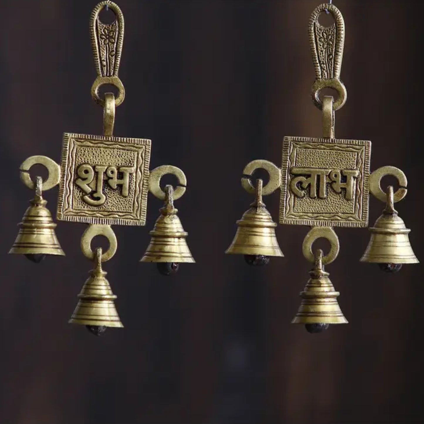 Pure Brass Subh Labh Hanging Bells Set for Door Entrance (Set of 2 , 8 x 2 x 15 cm , 425 gm) - View 4