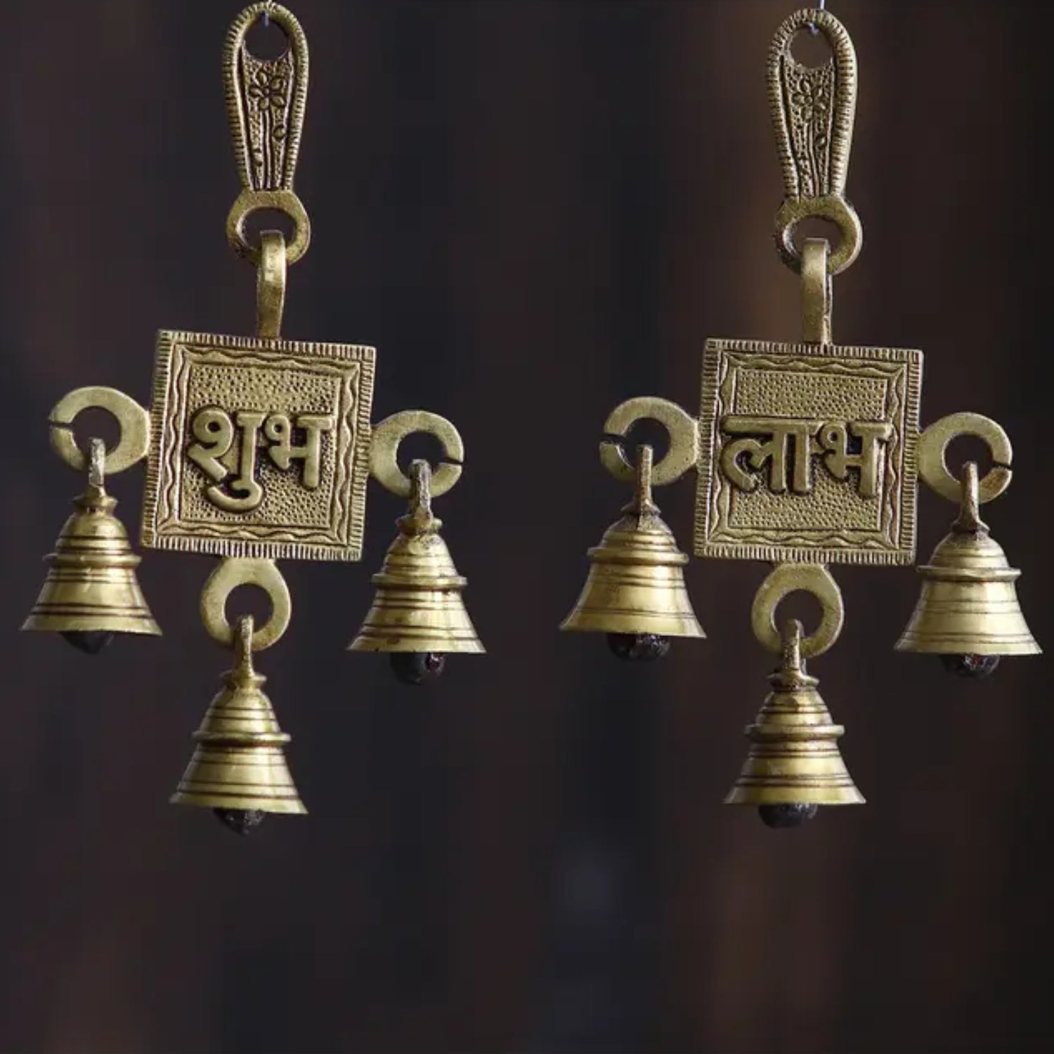 Pure Brass Subh Labh Hanging Bells Set for Door Entrance (Set of 2 , 8 x 2 x 15 cm , 425 gm) - View 4