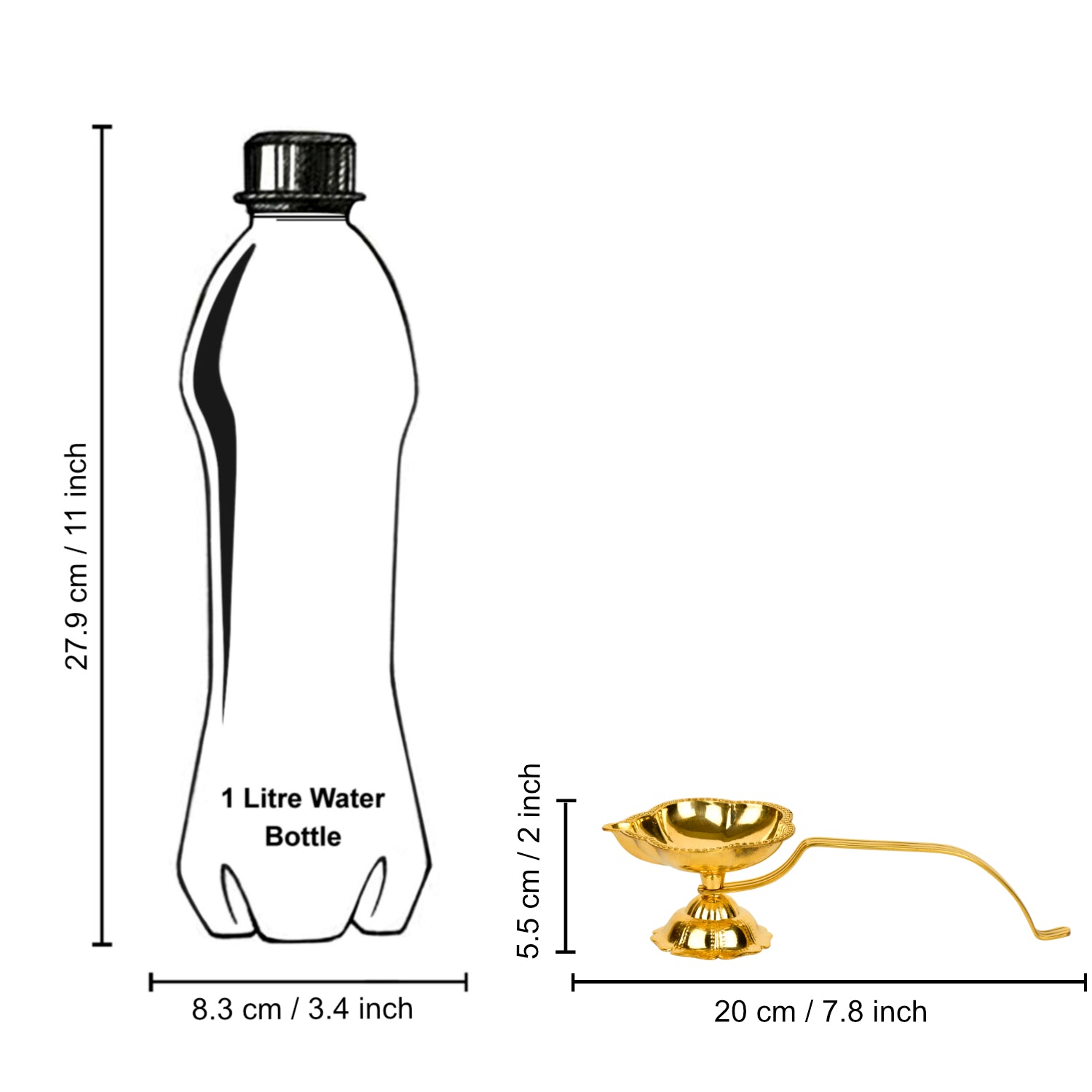 Brass Decorative Pooja Aarti Diya with Handle (L x B x H – 20 x 7 x 5.5 cm ; Weight – 140 gm) - View 6