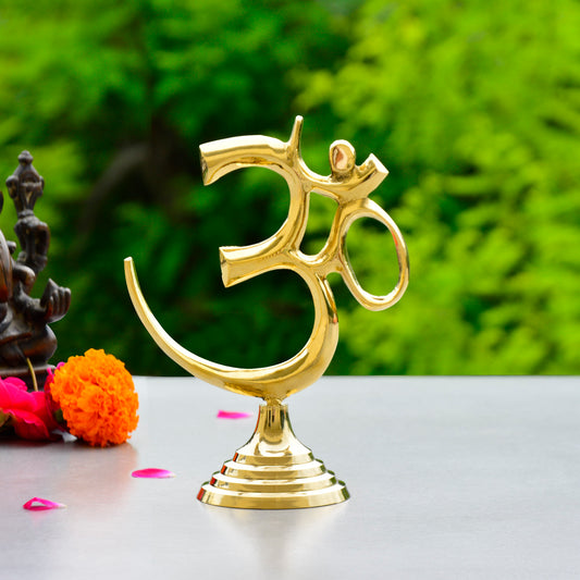 Brass Om Symbol Statue for Pooja, Home, Temple, Office ( L x B x H - 11.5 x 6 x 15 cm, Weight - 190 gm)