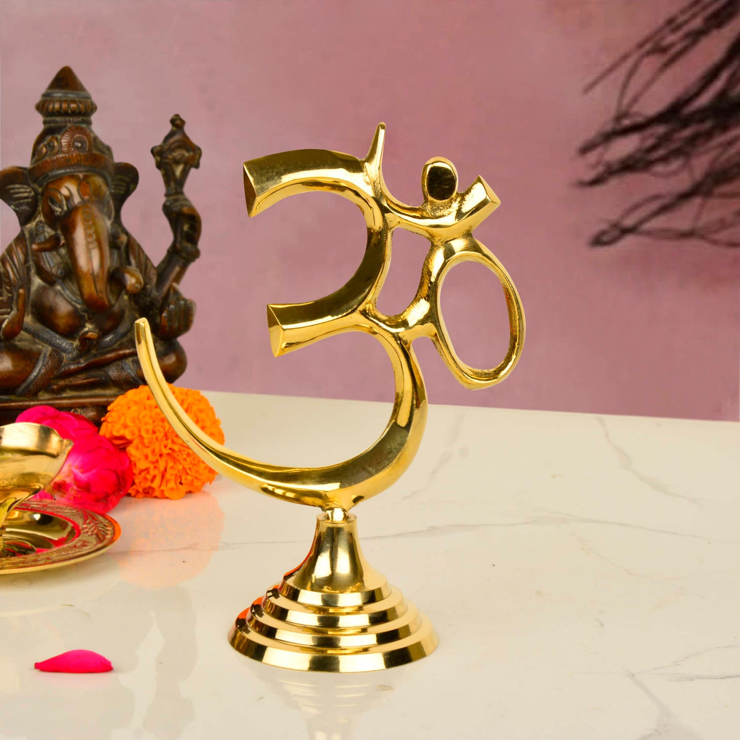 Brass Om Symbol Statue for Pooja, Home, Temple, Office ( L x B x H - 11.5 x 6 x 15 cm, Weight - 190 gm) - View 4