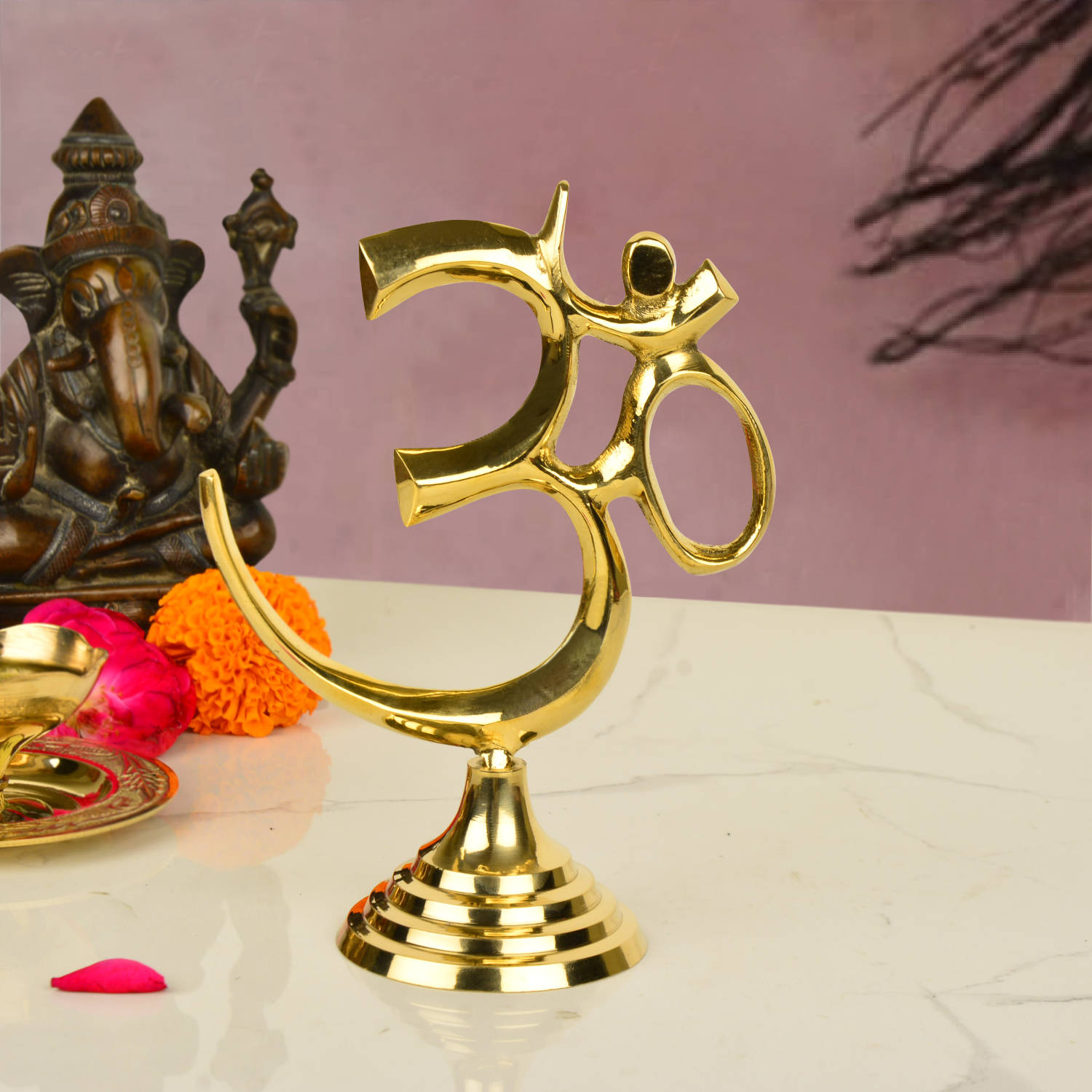 Brass Om Symbol Statue for Pooja, Home, Temple, Office ( L x B x H - 11.5 x 6 x 15 cm, Weight - 190 gm) - View 4