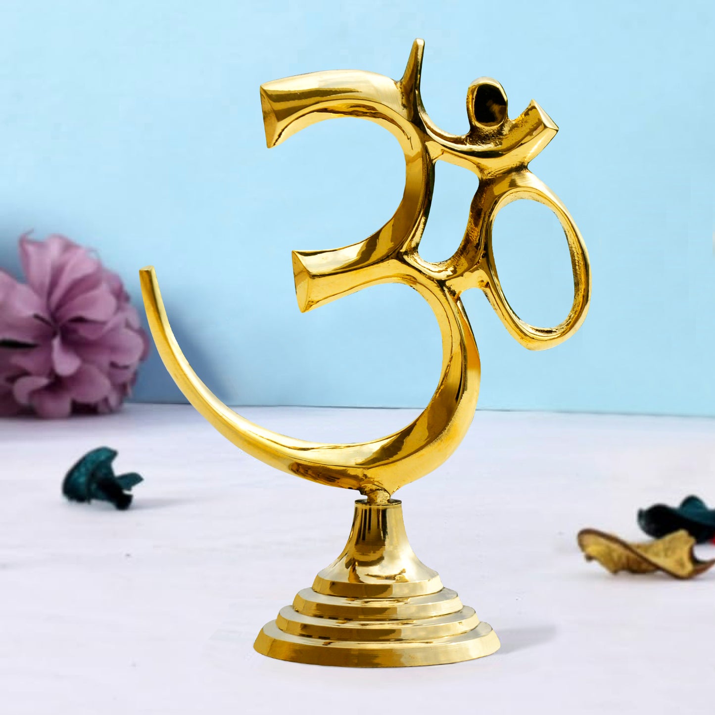 Brass Om Symbol Statue for Pooja, Home, Temple, Office ( L x B x H - 11.5 x 6 x 15 cm, Weight - 190 gm) - View 5