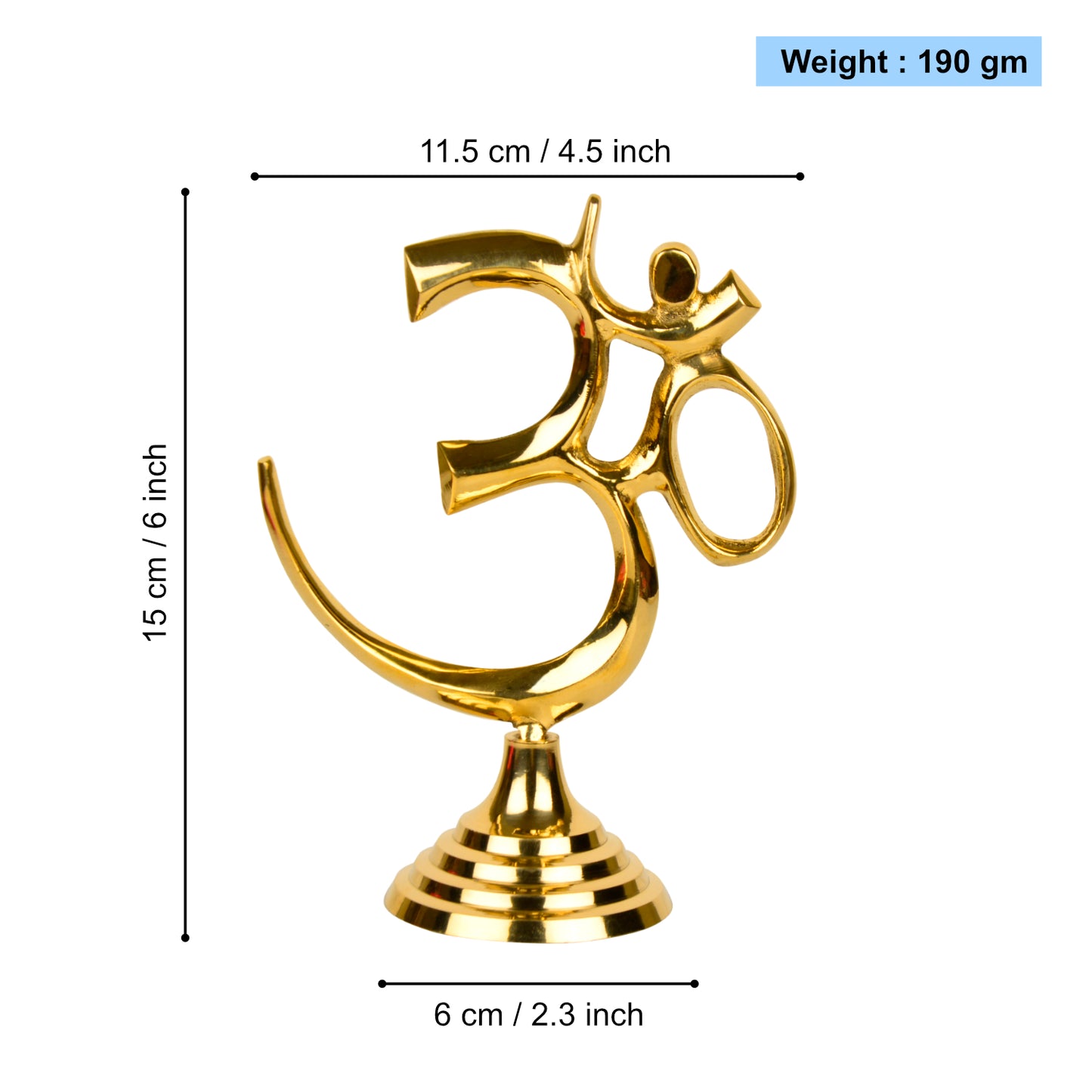 Brass Om Symbol Statue for Pooja, Home, Temple, Office ( L x B x H - 11.5 x 6 x 15 cm, Weight - 190 gm) - View 2