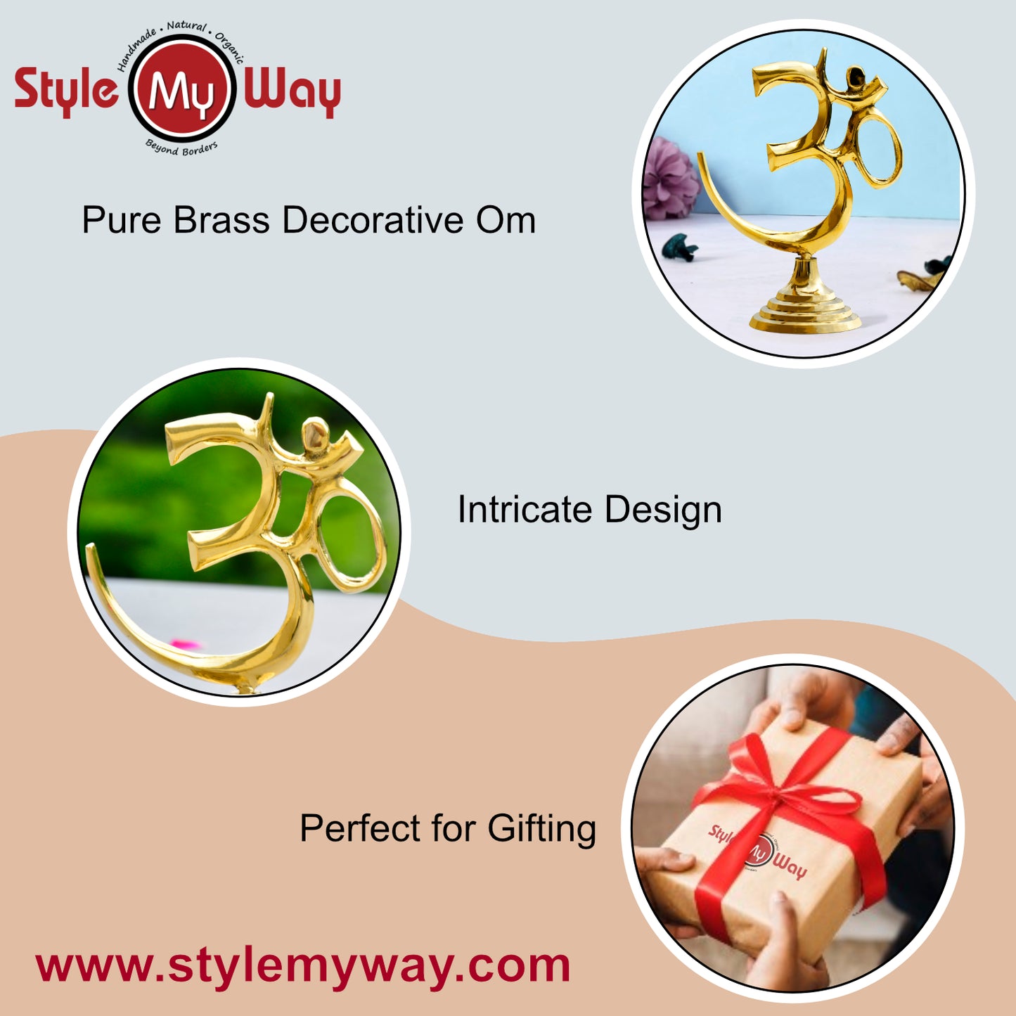 Brass Om Symbol Statue for Pooja, Home, Temple, Office ( L x B x H - 11.5 x 6 x 15 cm, Weight - 190 gm) - View 6