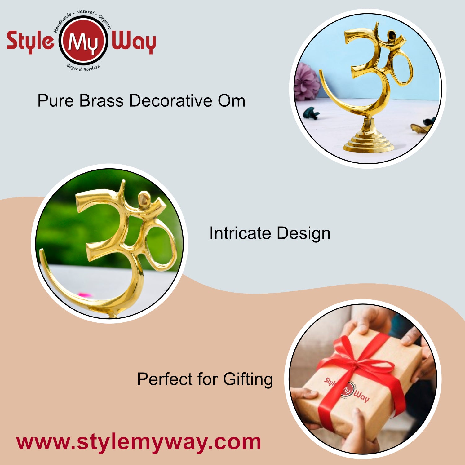 Brass Om Symbol Statue for Pooja, Home, Temple, Office ( L x B x H - 11.5 x 6 x 15 cm, Weight - 190 gm) - View 6