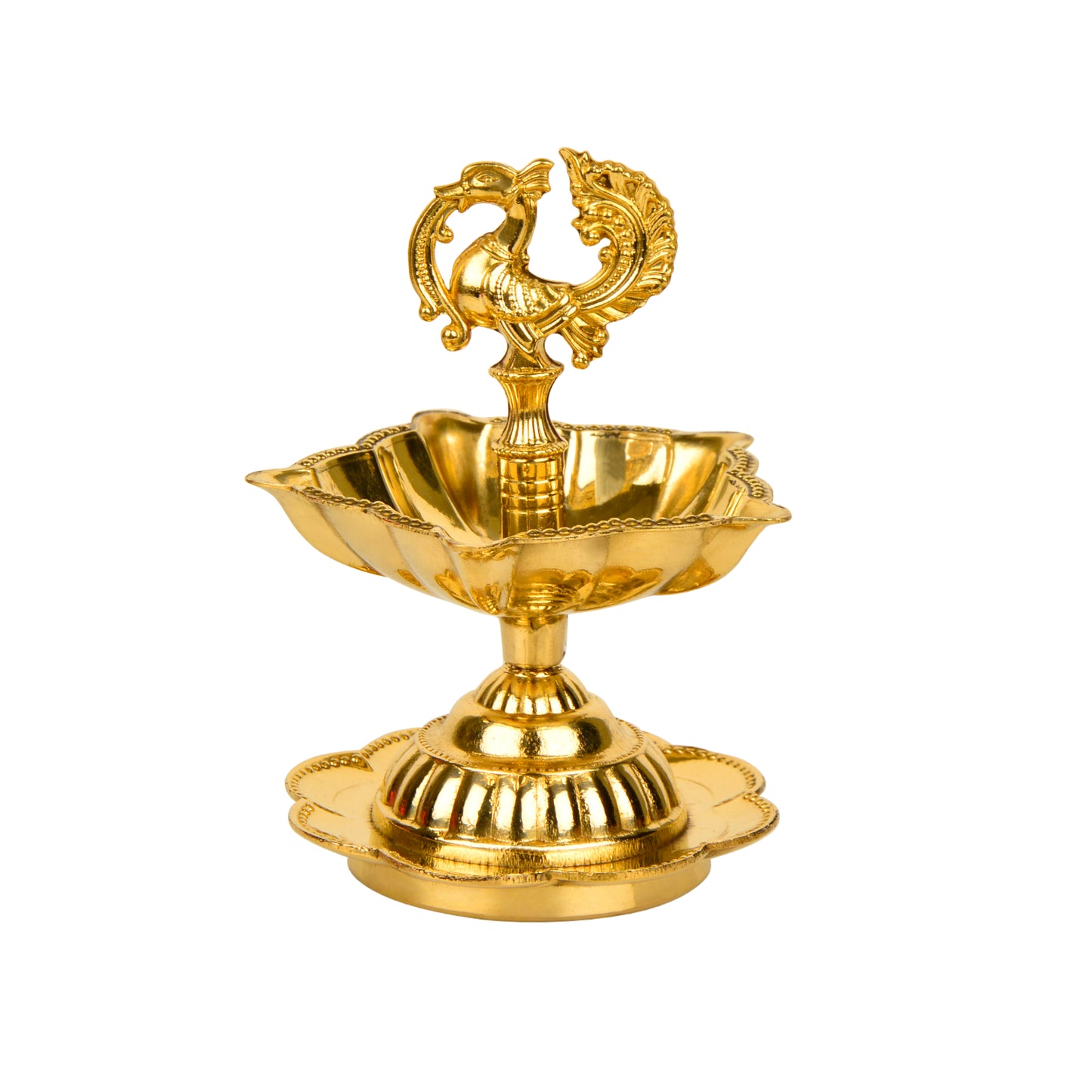 Premium Brass Dancing Peacock Panchmukhi Pooja Aarti Diya (L x B x H - 9 x 9 x 12 cm, 220 gm) - View 5