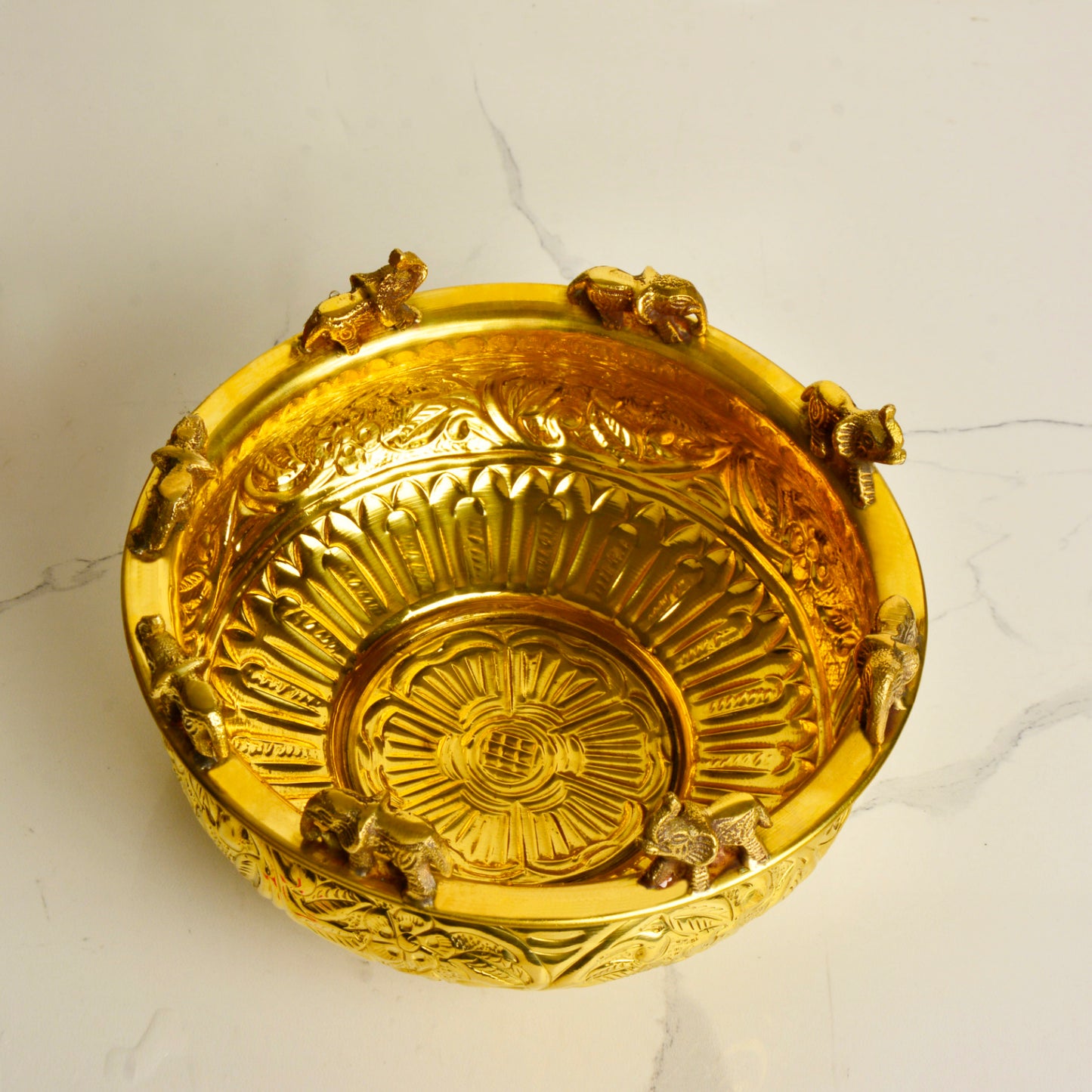Handcrafted Elephant Design Decorative Brass Urli (Diameter – 20 cm, Weight – 690 gm) - View 4