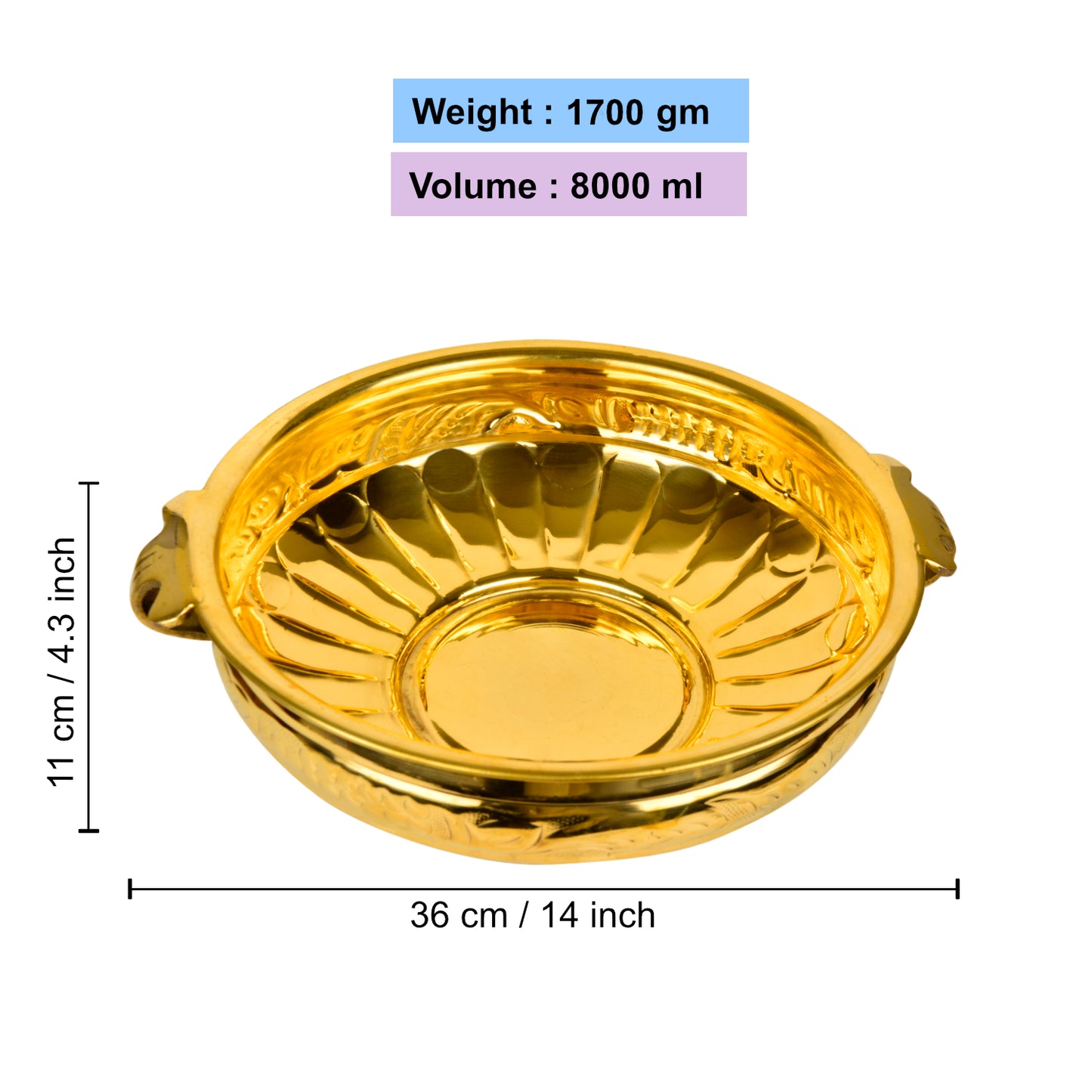 Premium Handcrafted Decorative Brass Urli (Diameter – 36 cm, Weight – 1700 gm) - View 2