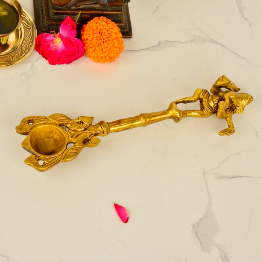 Handcrafted Brass Pooja Spoon with Dancing Ganesha (10 inches, 425 gm)