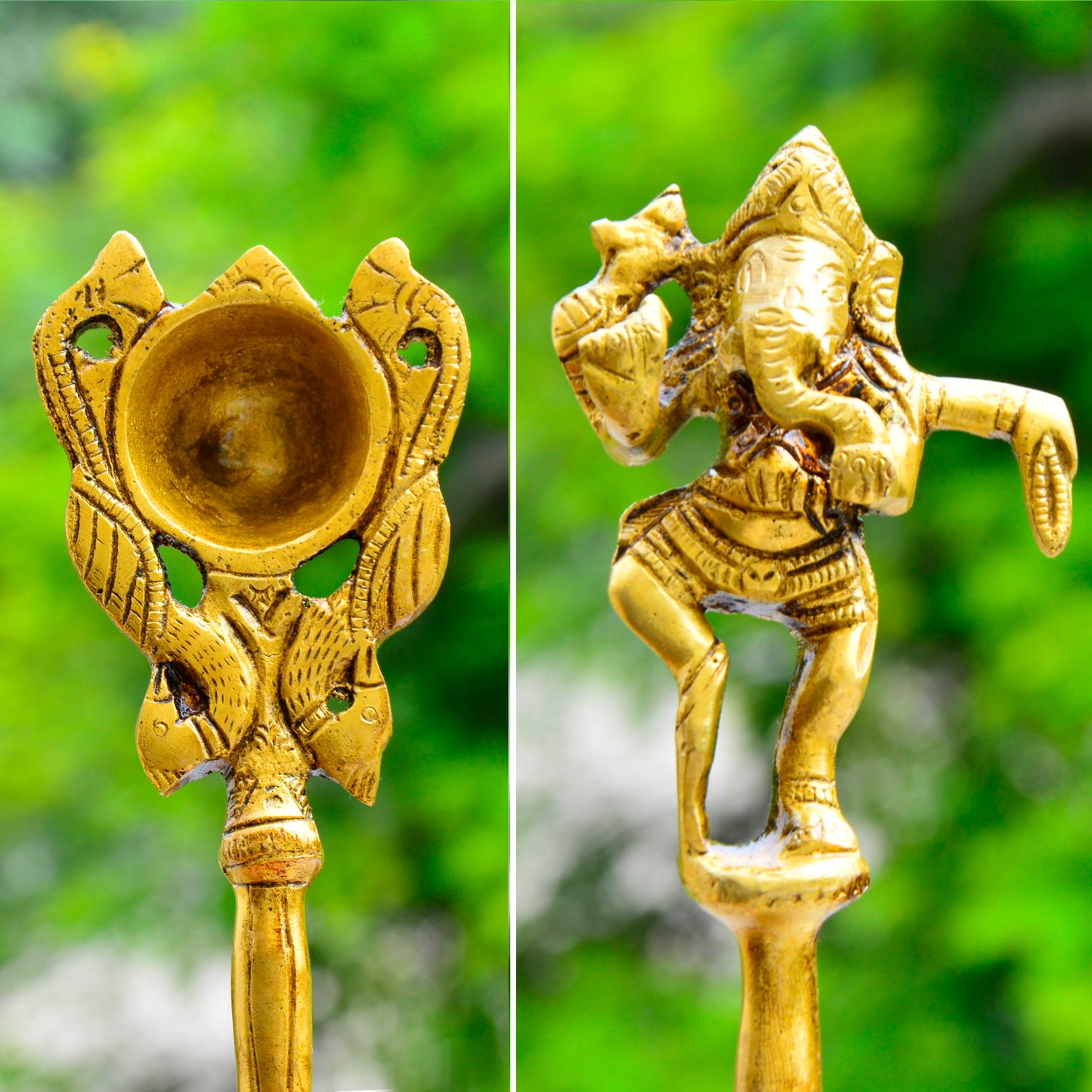 Handcrafted Brass Pooja Spoon with Dancing Ganesha (10 inches, 425 gm) - View 3