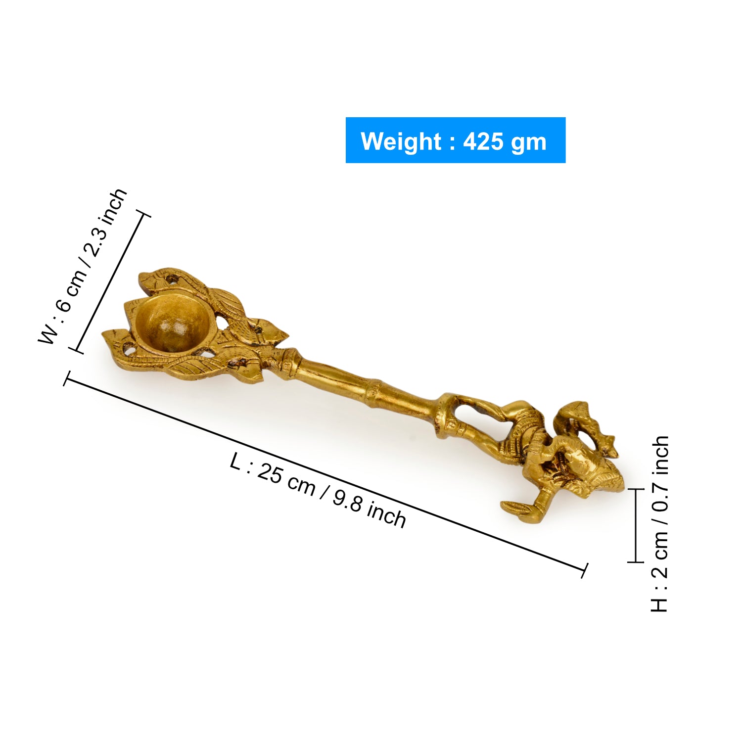 Handcrafted Brass Pooja Spoon with Dancing Ganesha (10 inches, 425 gm) - View 2