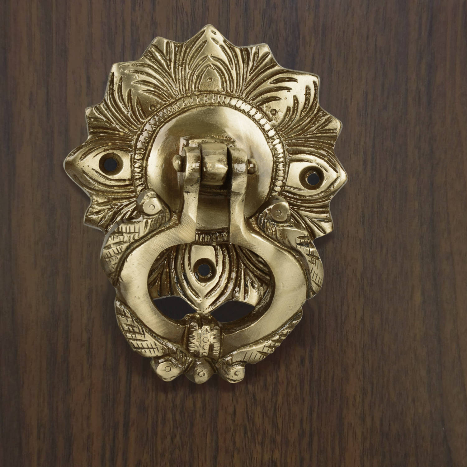 Brass Ethnic Carved Peacock Over Ring Main Door Knocker with Antique Finish (Diameter - 8 cm, Weight – 360 gm) - View 3