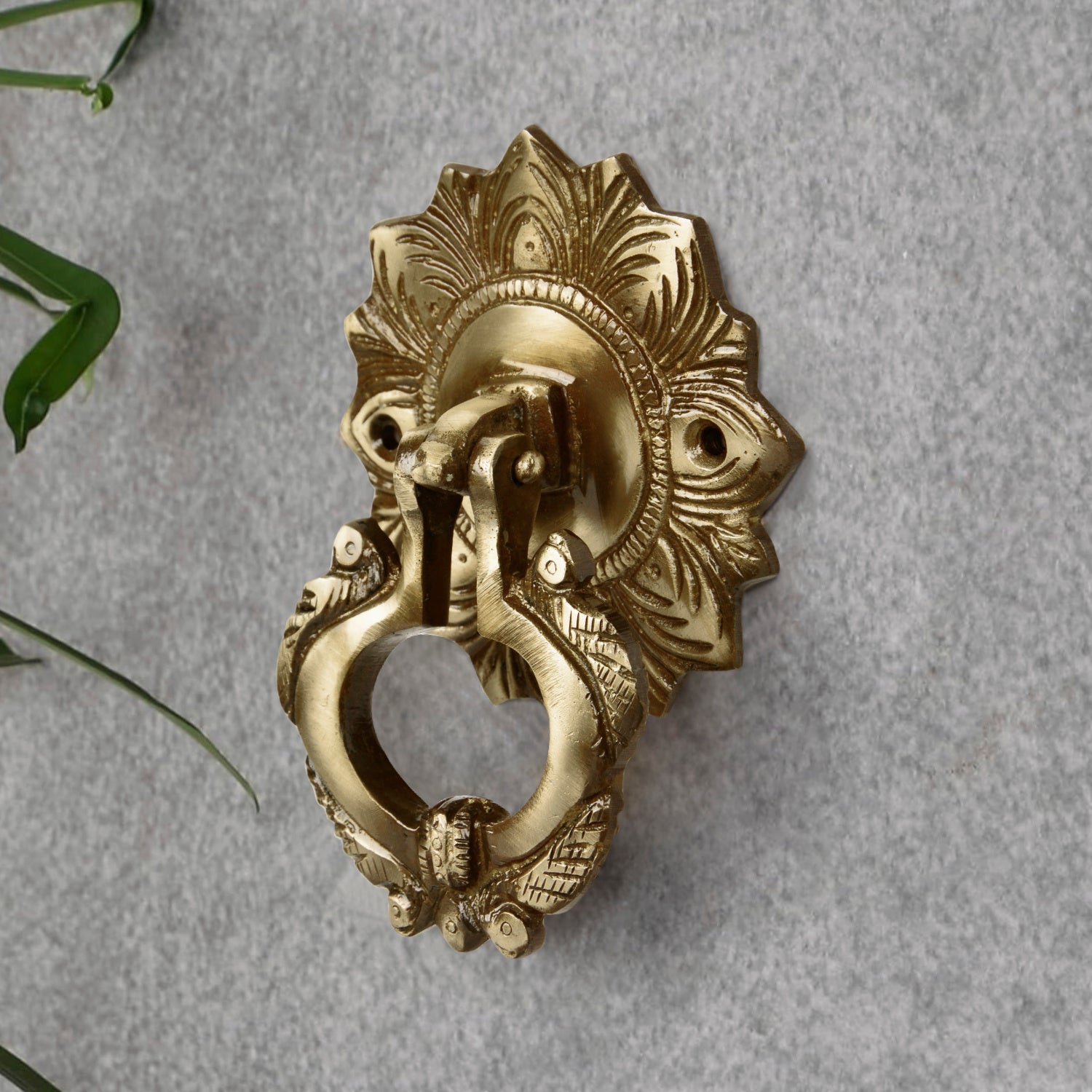 Brass Ethnic Carved Peacock Over Ring Main Door Knocker with Antique Finish (Diameter - 8 cm, Weight – 360 gm) - View 4