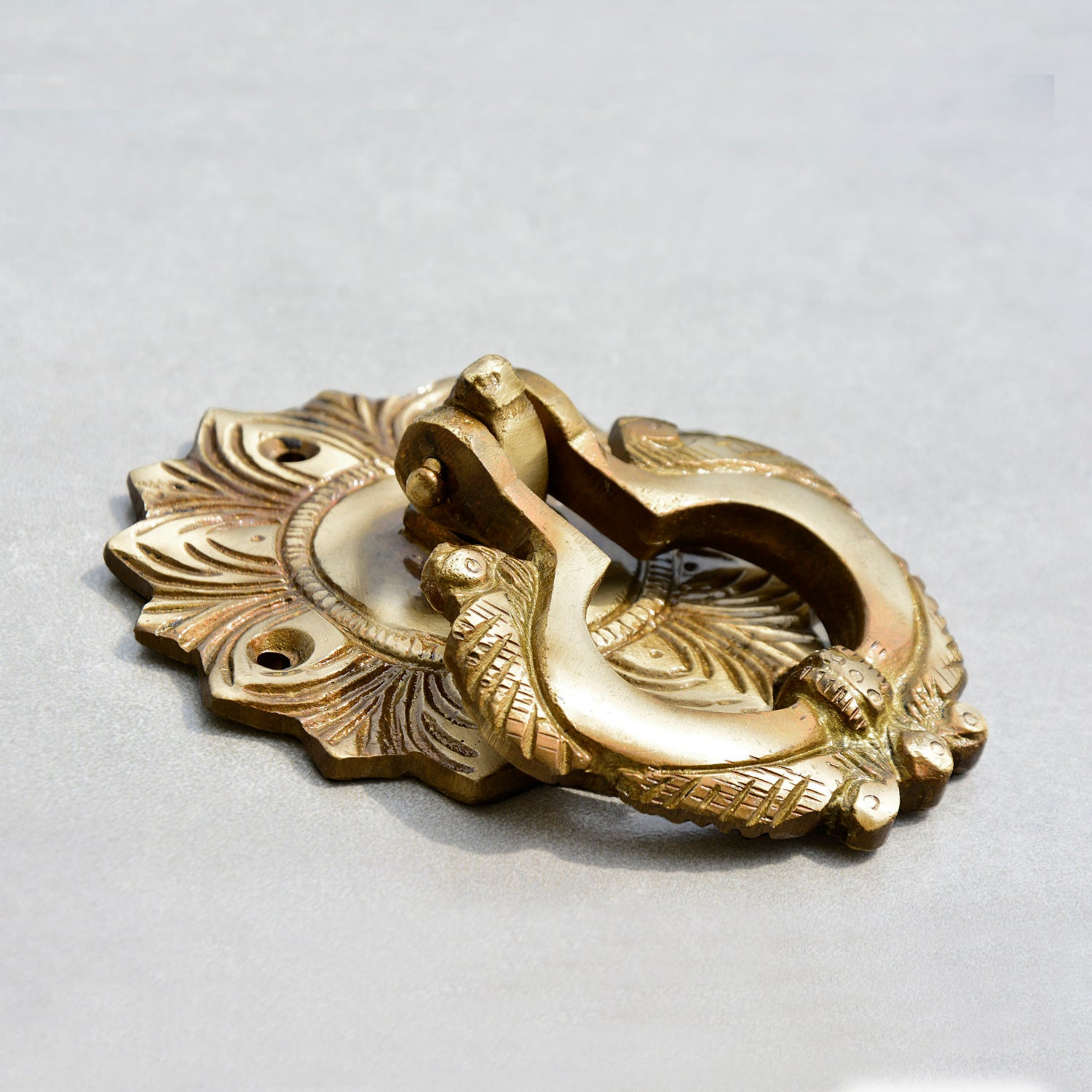 Brass Ethnic Carved Peacock Over Ring Main Door Knocker with Antique Finish (Diameter - 8 cm, Weight – 360 gm) - View 5